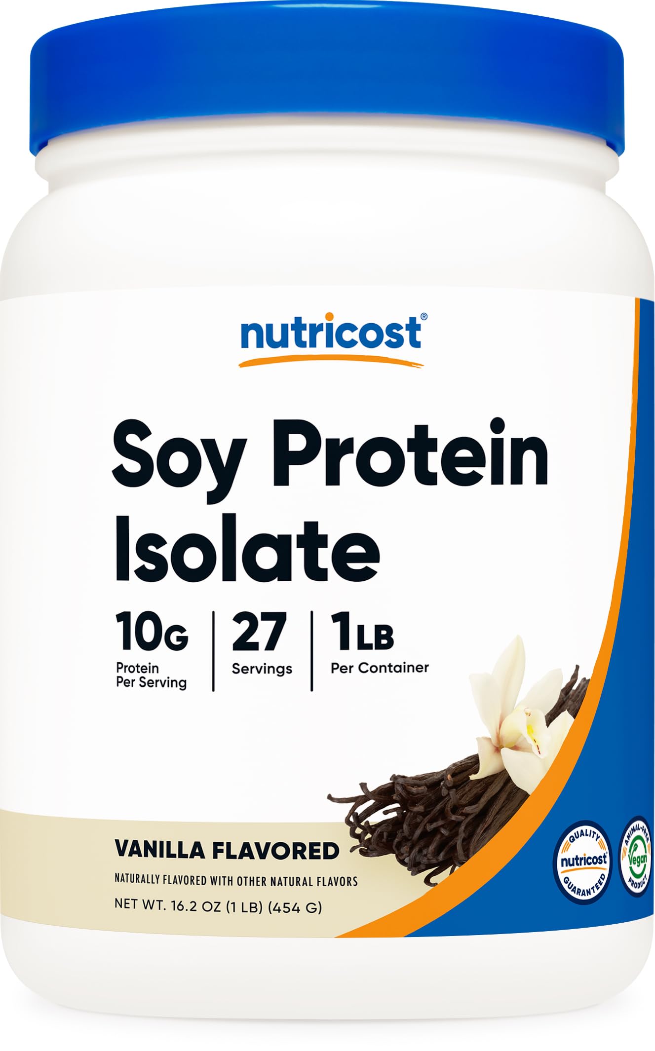 Nutricost Soy Protein Isolate Powder, 1 LB Vanilla - 10g Protein Per Serving, Vegan, Non-GMO, Gluten-Free for Smoothies, Baking & Post-Workout Recovery