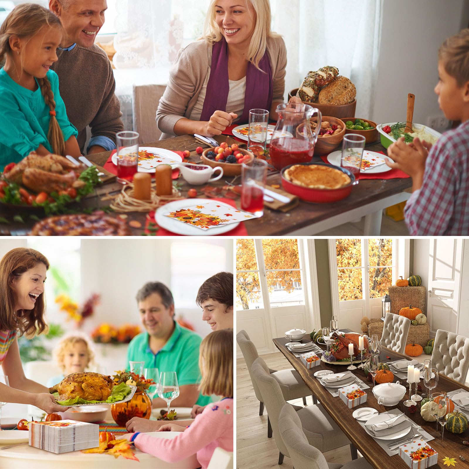 Honoson 100 Pcs Fall Disposable Party Napkins - 3 Ply Decorative Thanksgiving Napkins for Autumn Dinner, Home Decor & Bathroom Use (Pumpkin Design, 5 x 5 Inches) | Perfect for Thanksgiving Parties, Holiday Gatherings & Seasonal Table Settings
