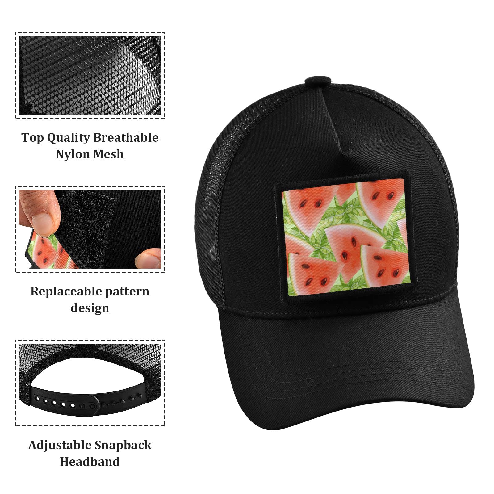 Sinestour Watermelon Leaves Baseball Cap for Men & Women - Low Profile Military Army Hat in Black - Perfect for Outdoor Activities, Hiking, and Casual Wear