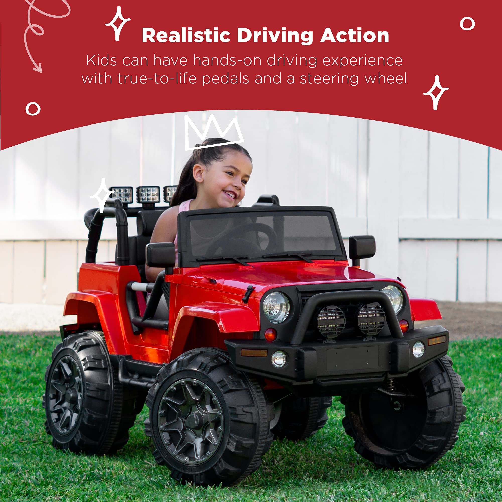 Best Choice Products 12V Kids Ride On Truck - Battery Powered Toy Car with Spring Suspension, Parent Remote Control, 3 Speed Settings, LED Lights & Bluetooth Music - Red | Perfect for Outdoor Play, Birthday Gifts & Toddler Pretend Driving
