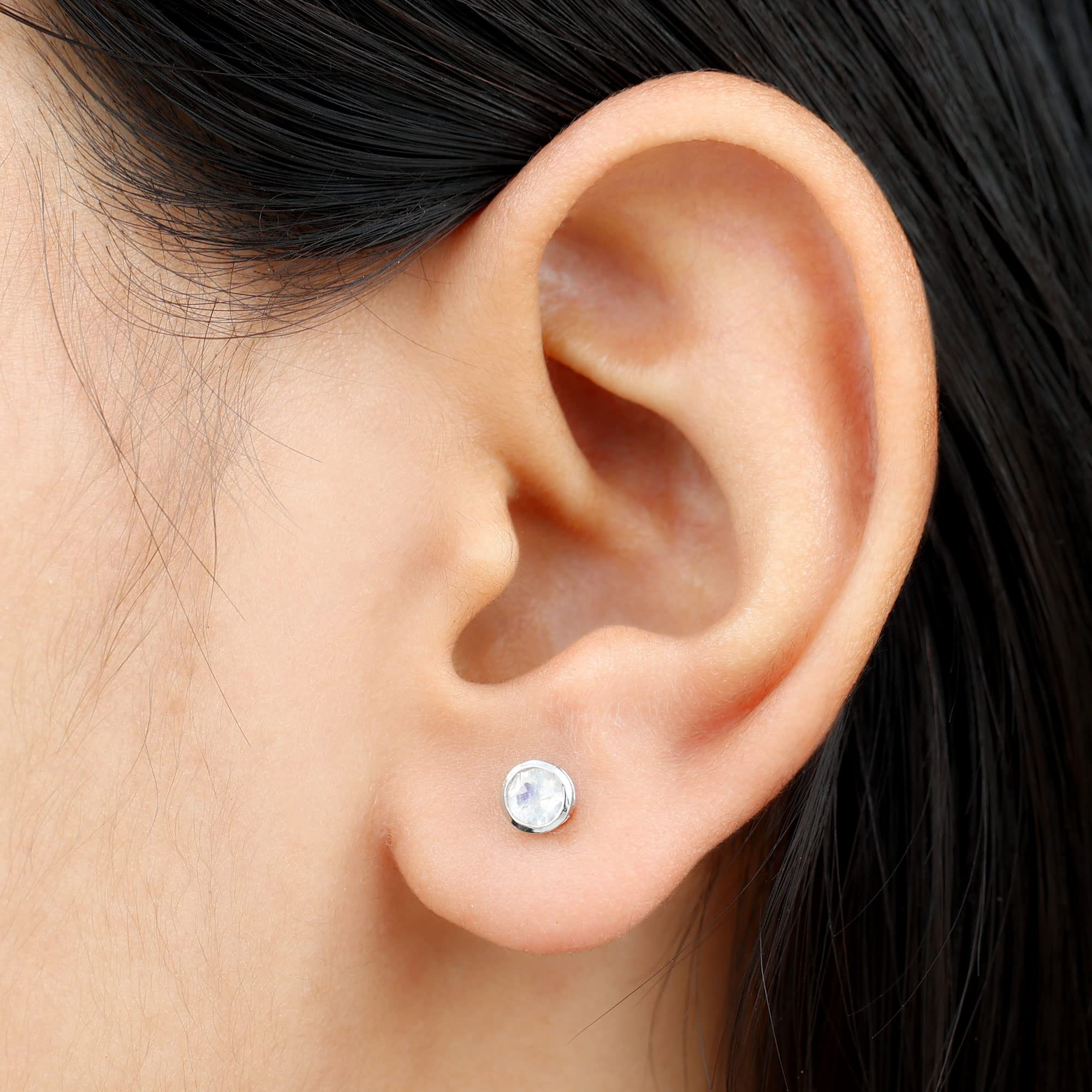 AAA Quality Certified Natural Moonstone Stud Earrings with Screw Back - June Birthstone Jewelry for Women - Perfect Gift for Birthday, Anniversary & Special Occasions