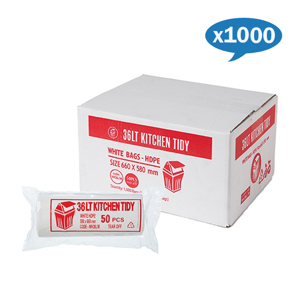 36L White Kitchen Trash Bags - Heavy Duty Garbage Bags for Home, Office & Outdoor Use - Perfect for Waste Disposal & Recycling
