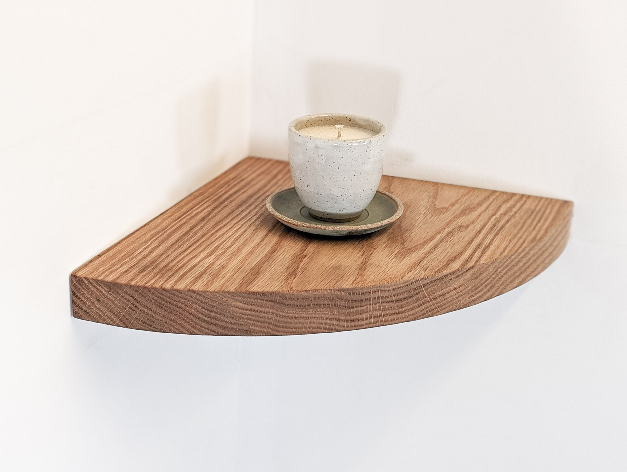 Floating Corner Shelf with Round Edge - Solid Oak Wall Mounted Shelf for Bathroom, Kitchen, or Living Room Storage & Decor
