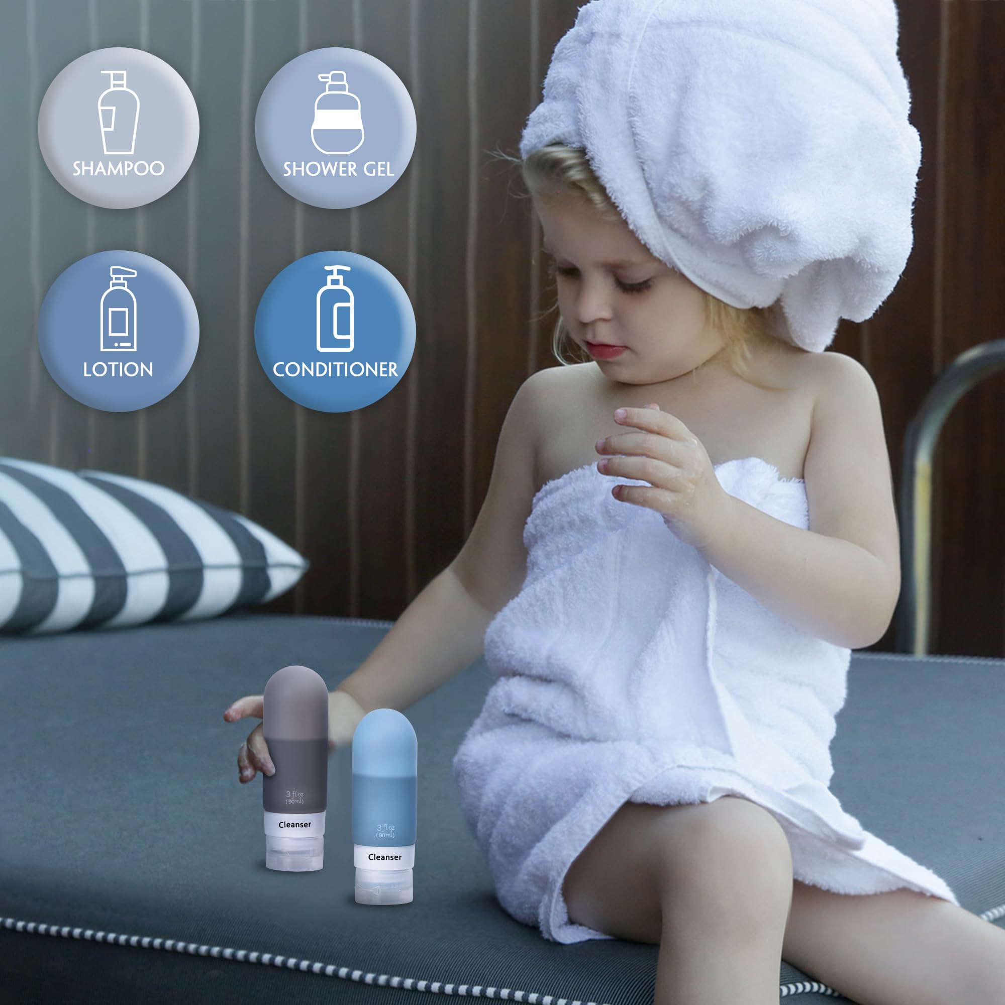 5 Pack 3oz Leak Proof Travel Bottles for Toiletries - TSA Approved Squeezable Silicone Containers for Shampoo & Conditioner (Black) - Perfect for Air Travel, Gym & Vacation Essentials