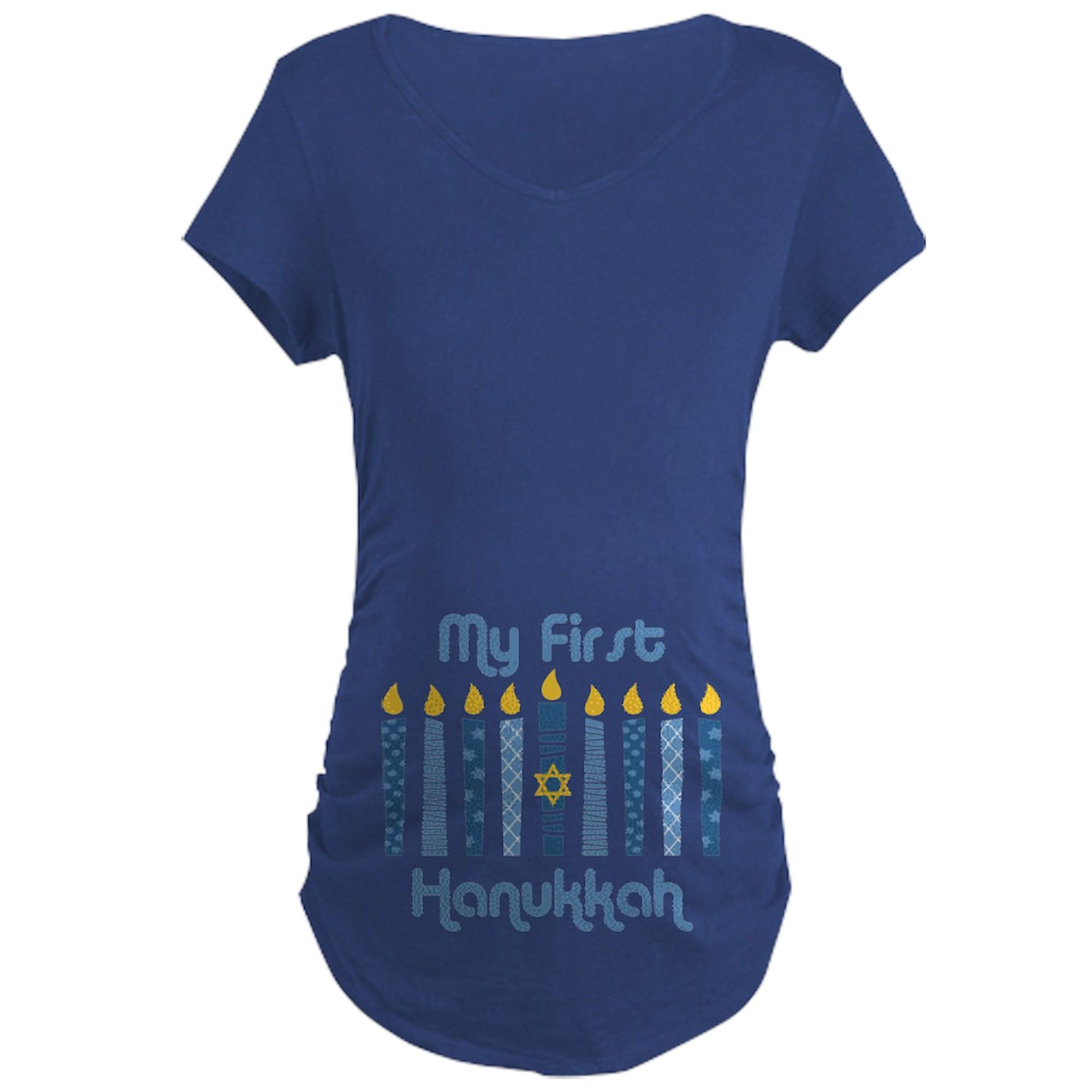 1st Hanukkah Candles Maternity T-Shirt for Women - Dark Ruched Side Tops for Pregnant Women | Perfect for Hanukkah Celebrations & Maternity Photos