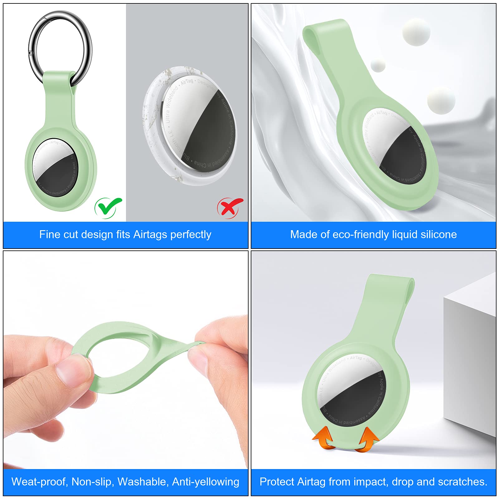 2-Pack Silicone AirTag Keychain Holder - Durable Protective Case for Apple AirTag 2021 (Green & Orange) | Perfect for Kids, Keys, Backpacks & Luggage Tracking
