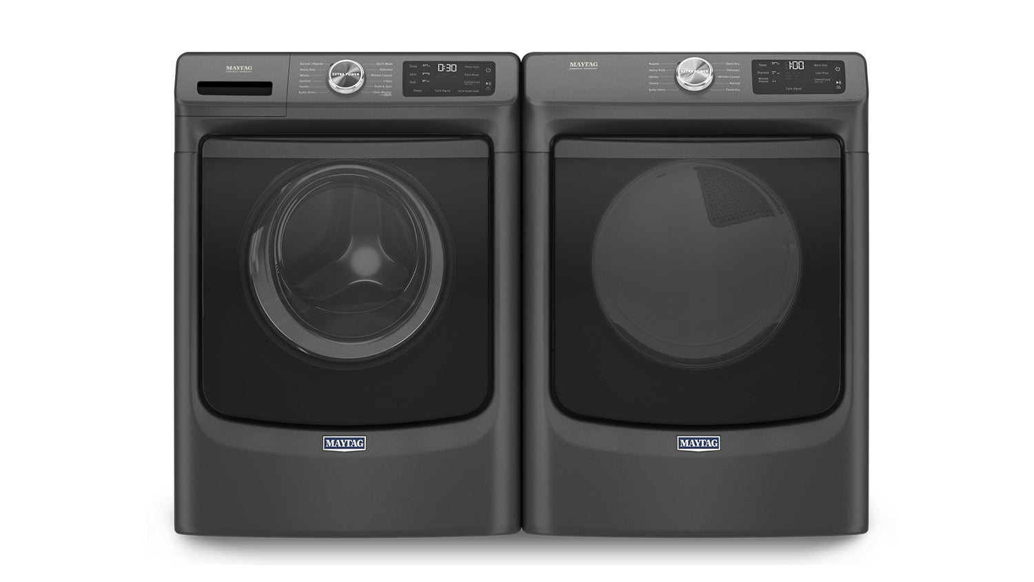 Maytag MHW6630MBK 5.5 cu ft Front Load Washer & YMED5630MBK 7.3 cu ft Electric Dryer Set in Volcano Black - Energy Efficient Laundry Pair for Large Families & Heavy Duty Loads | Perfect for Basement, Laundry Room & Apartment Use