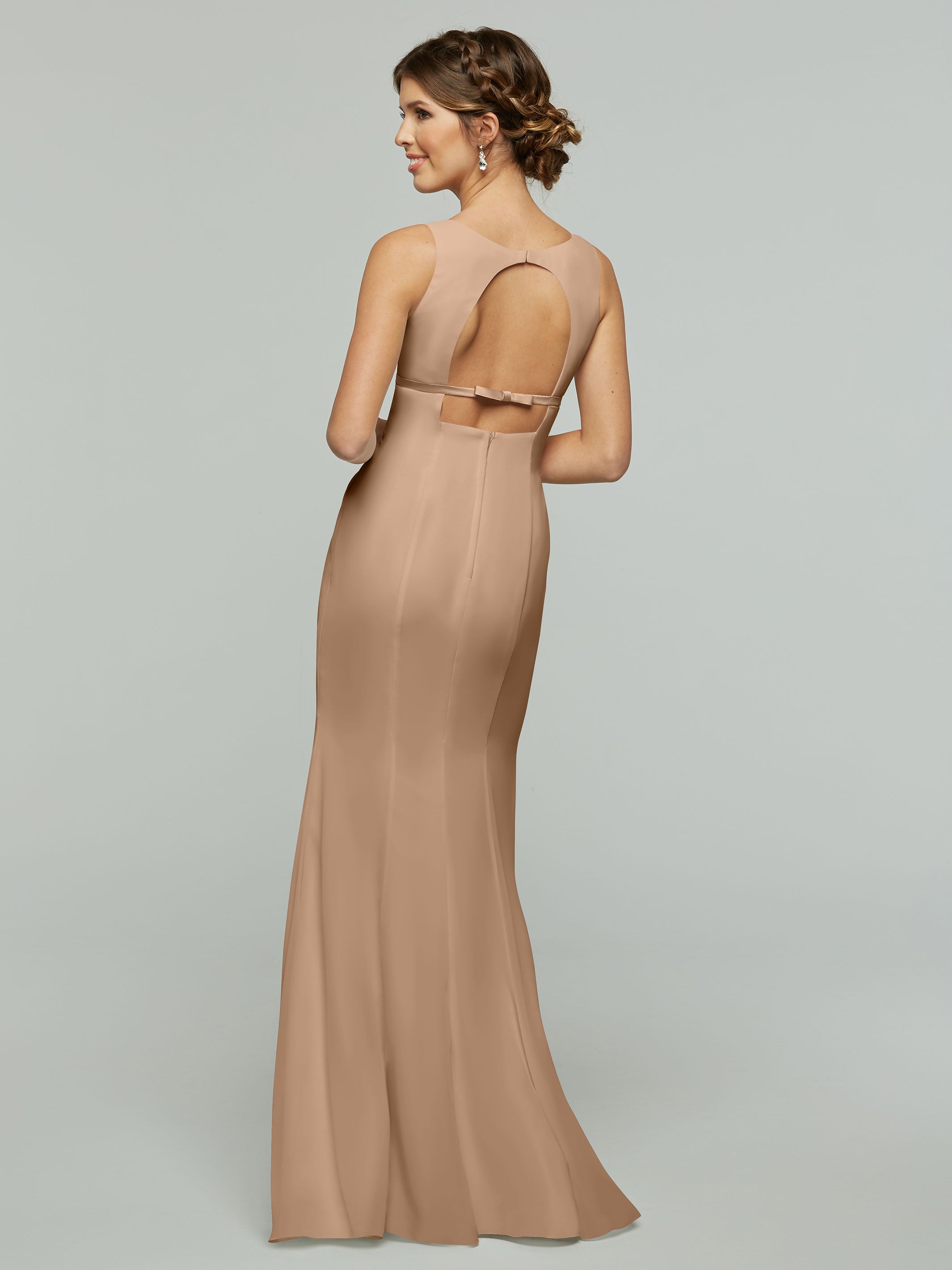 Elegant 80155 Fit and Flare Chiffon Bridesmaid Dress with V-Neck & Satin Ribbon - Perfect for Weddings, Formal Events, and Special Occasions