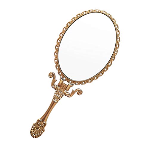 Beaupretty Vintage Metal Hand Mirror - Portable Foldable Makeup Mirror with Handle for Travel, Camping & Home Use | Compact Vanity Mirror for Makeup Application & Beauty Routine