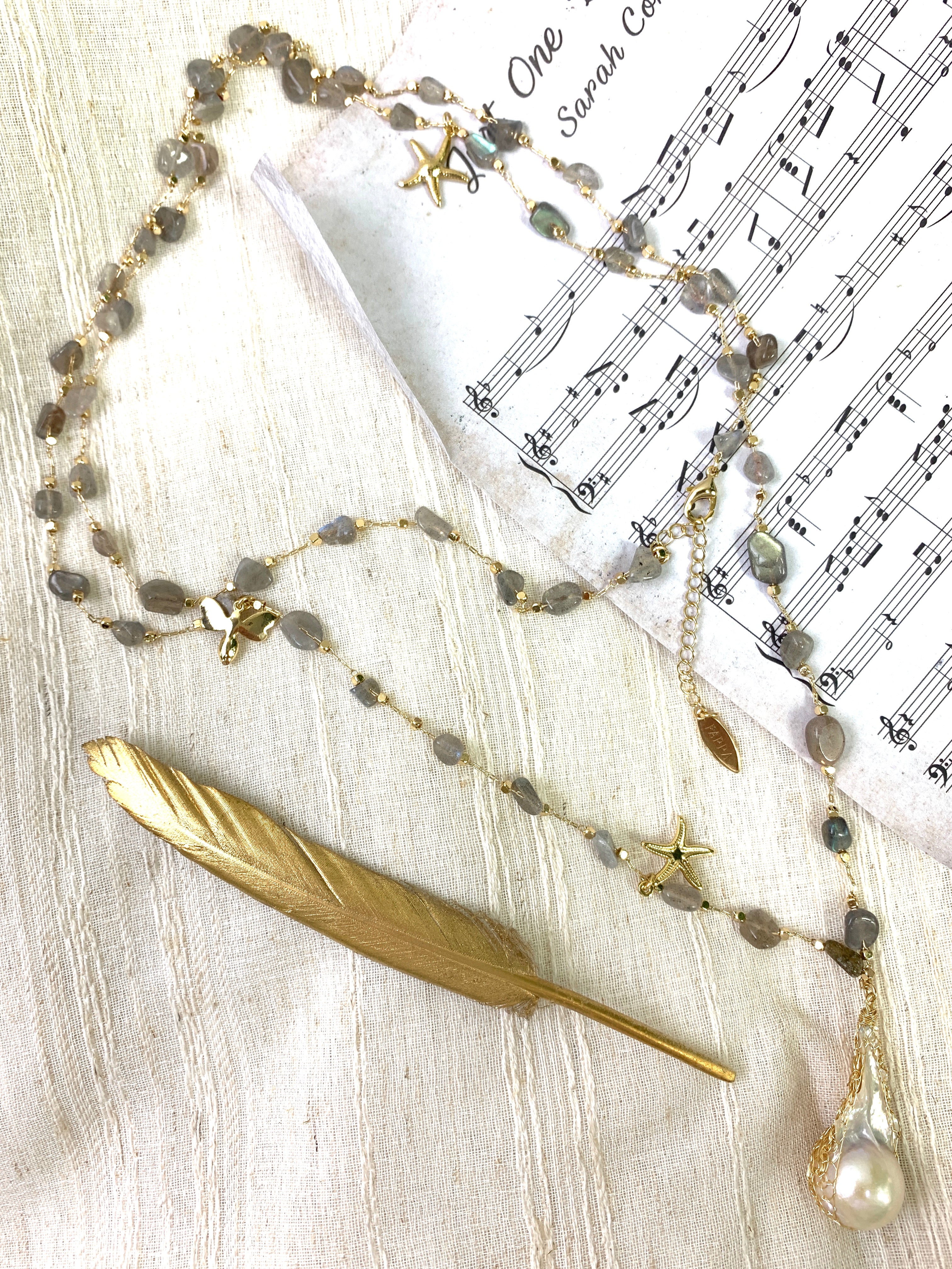 Labradorite Gemstone & Baroque Pearl Multi-Strand Necklace GN039 – Elegant Boho Jewelry for Women, Perfect for Layering, Weddings, and Special Occasions