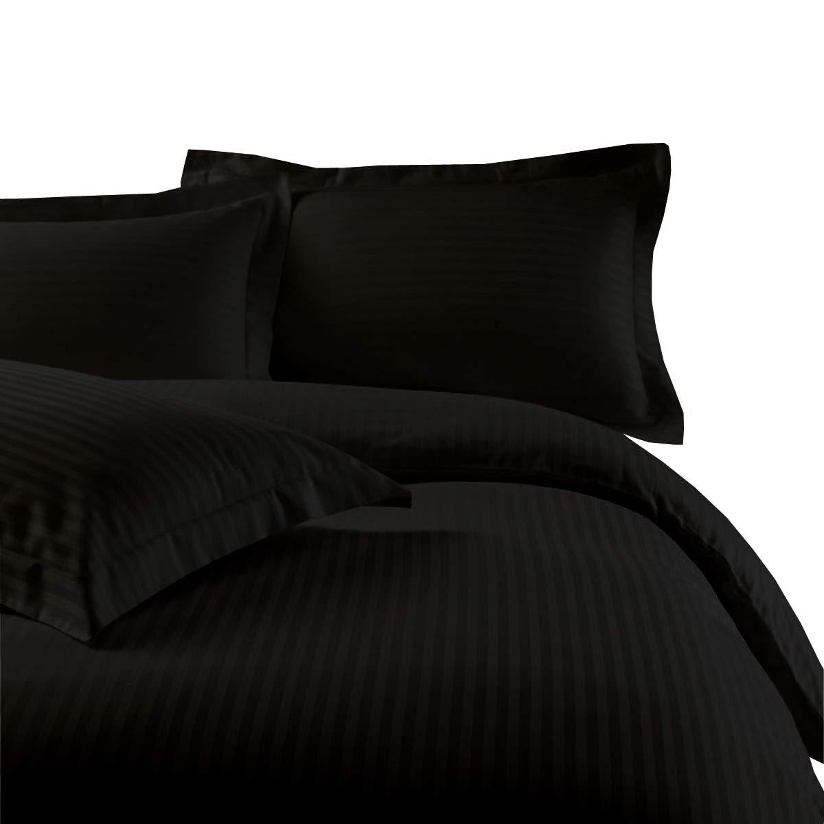 Striped 300 Thread Count 100% Cotton 5-Piece Twin XL Bedding Set - 3PC Sheets & 2PC Duvet Cover in Black | Soft & Breathable for College Dorms, Guest Rooms & Small Spaces