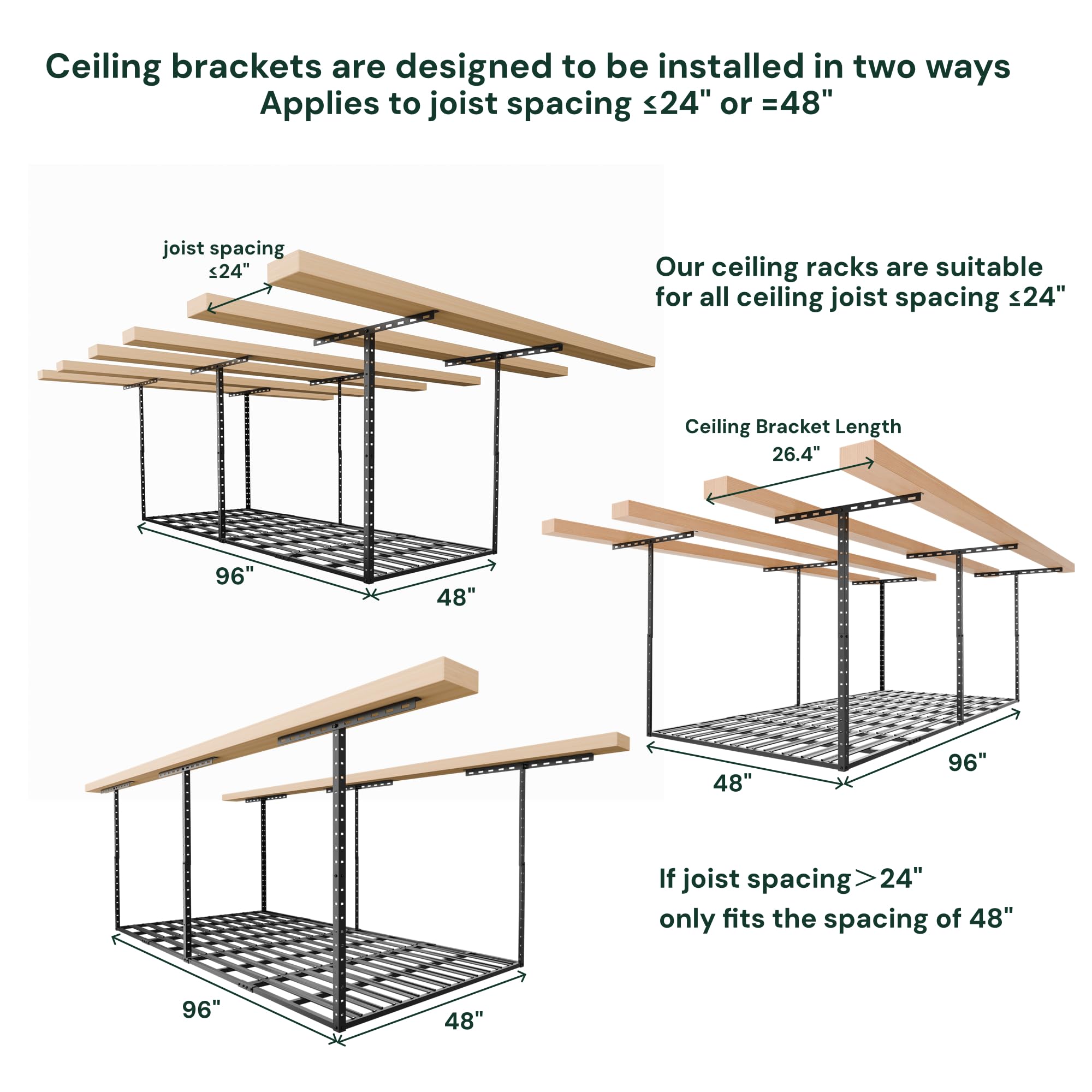 SunsGrove 4x8 Garage Overhead Storage Rack - Heavy Duty Ceiling Mounted Organizer System - 750LBS Capacity, Adjustable 22