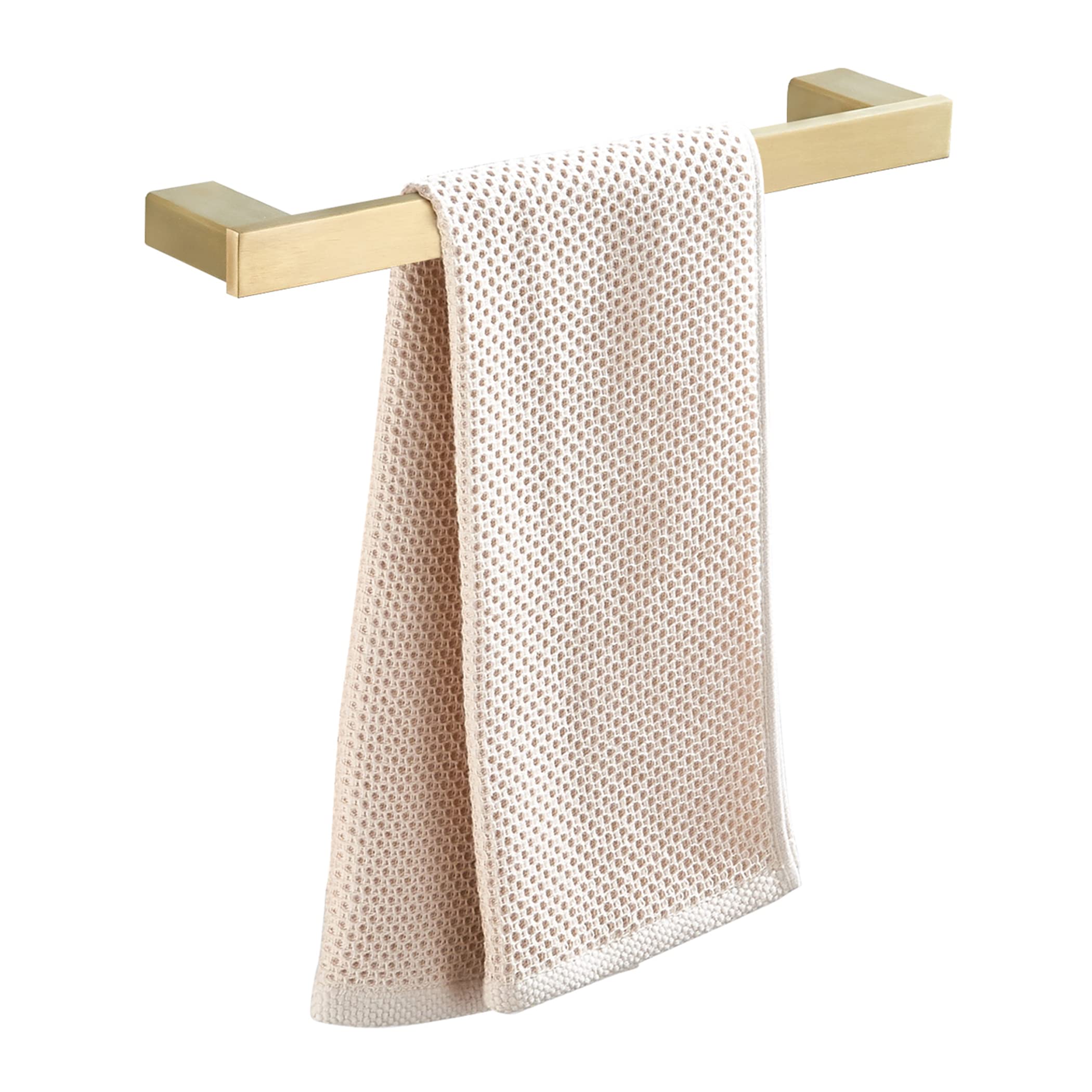 12 Inch Brushed Gold Towel Bar - Square Wall Mounted Stainless Steel Bathroom Towel Rack Holder for Bathroom, Kitchen, and Spa Decor - BATHSIR
