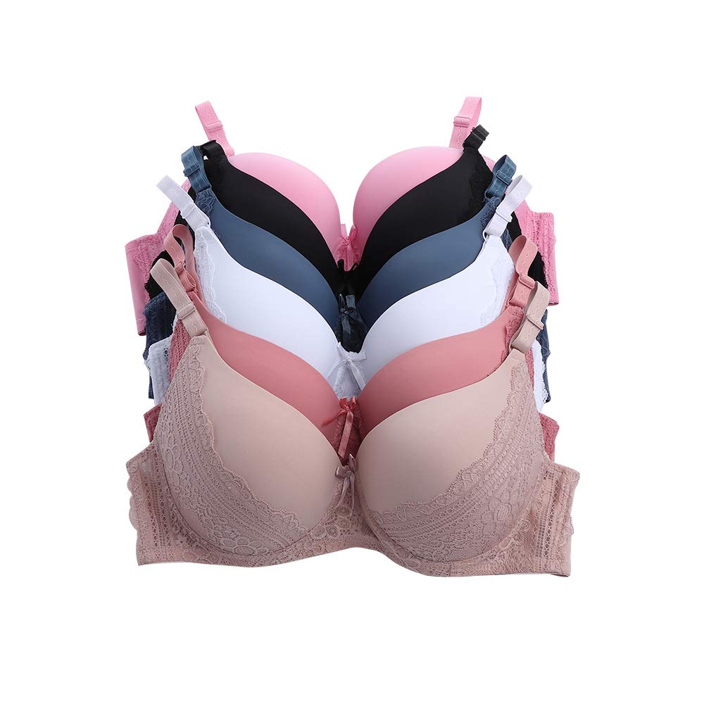 6 Pack Women's Basic Bras - Comfortable Wireless Underwear for B, C, D, DD & DDD Cups - Perfect for Everyday Wear, Yoga & Lounge