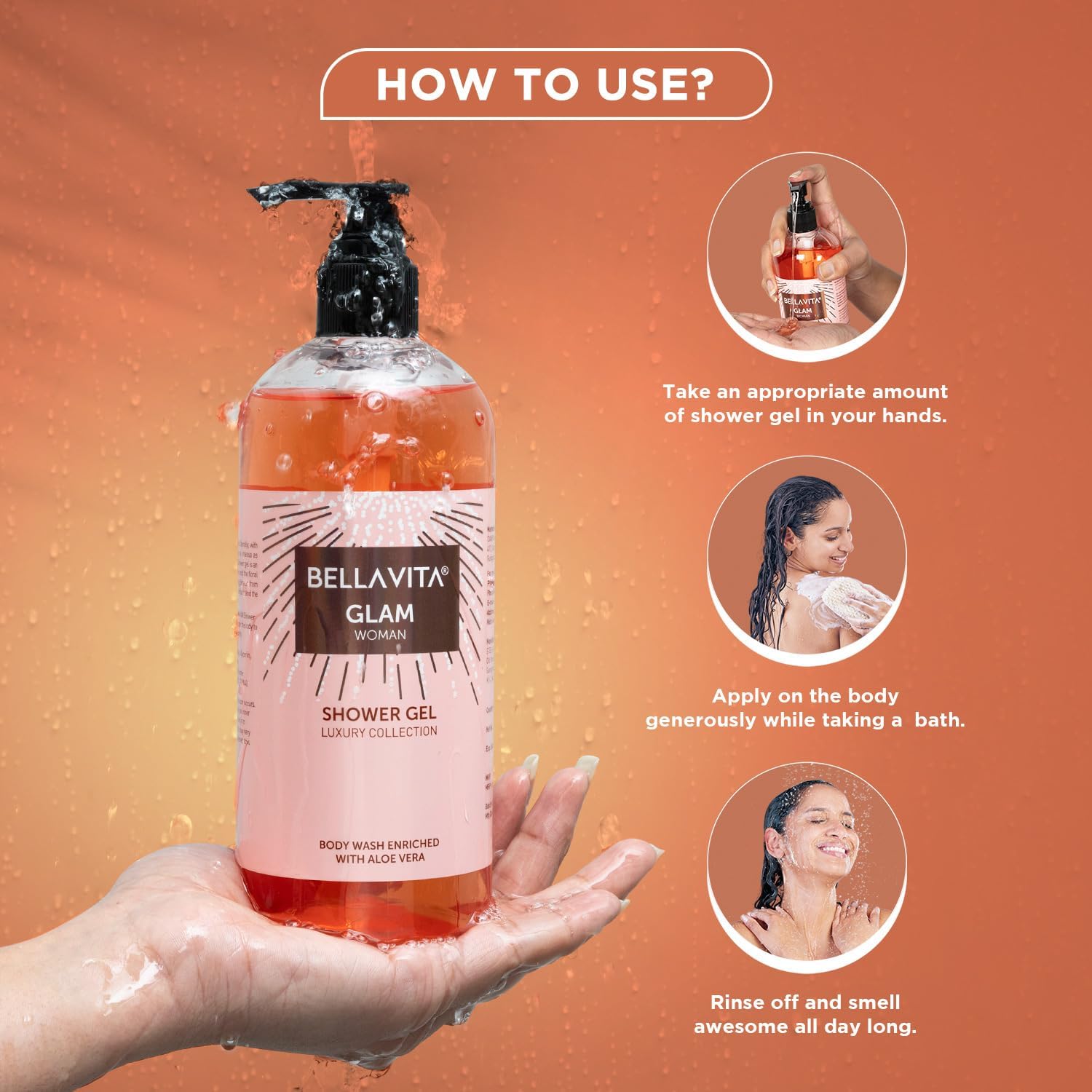 BVita Luxury Glam Women's Body Wash - Refreshing Shower Gel with Aloe Vera for Deep Cleansing, Hydration & Moisturizing | Softens & Smooths Skin | 16.9 fl oz (500ml) | Perfect for Daily Shower Routine & Spa-Like Experience at Home