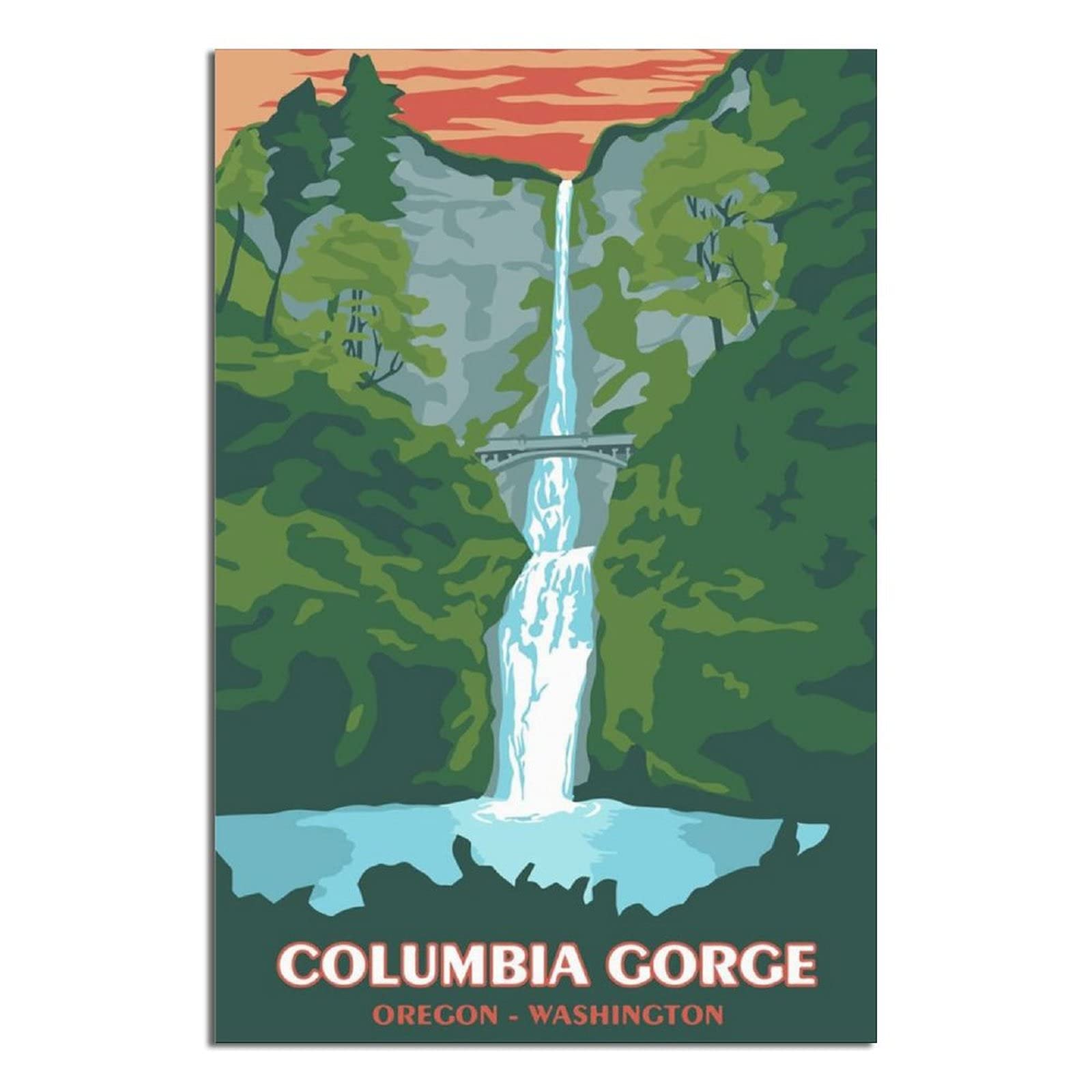 Vintage Columbia Gorge Oregon Washington Travel Posters - Waterfall Canvas Wall Art for Modern Home Decor - Perfect for Living Room, Bedroom & Office - Great Birthday Gift Idea - Nature Scenery & Adventure Theme Home Decoration