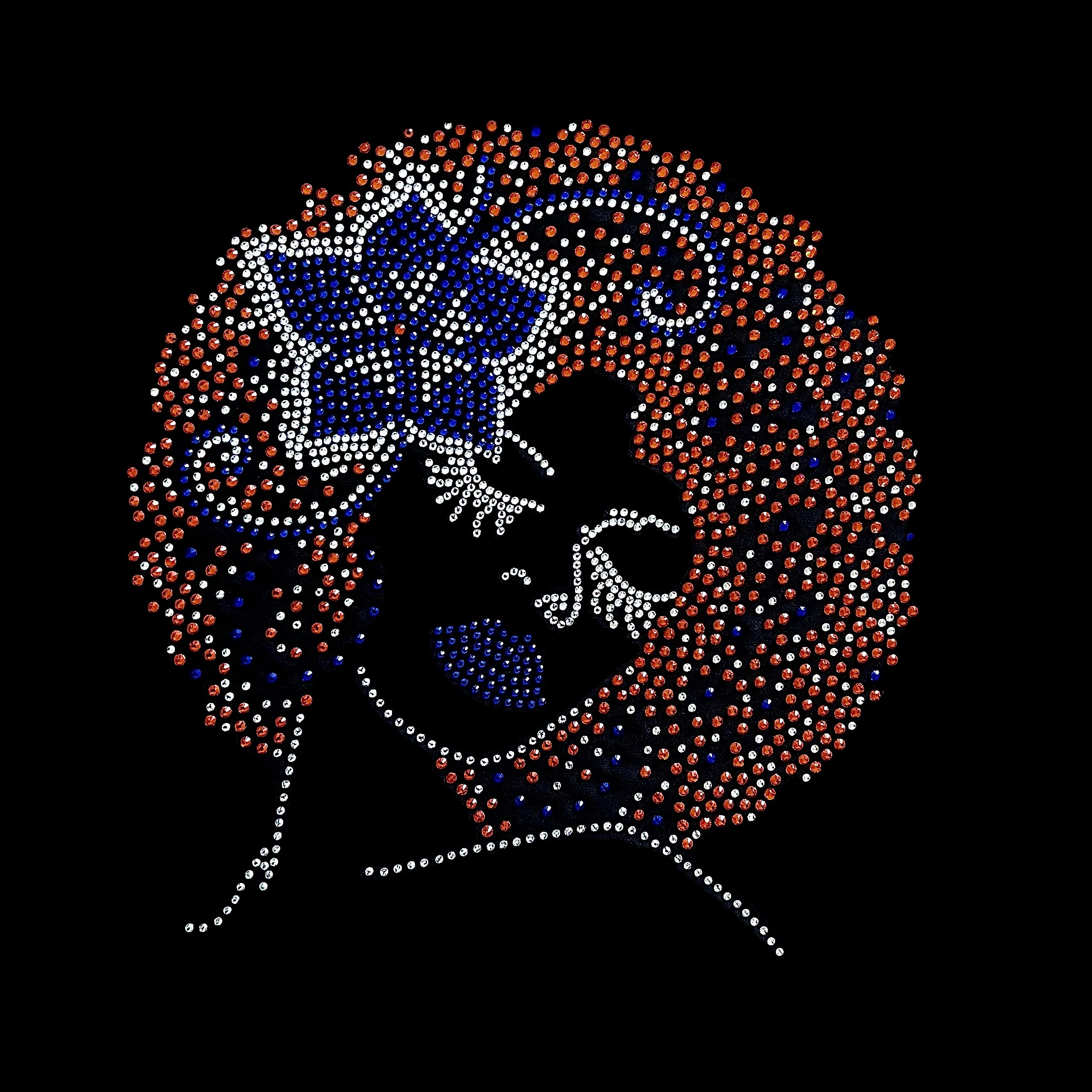 African American Woman Orange Hair Iron-on Rhinestone Design for T-Shirts, Hoodies & DIY Crafts | Perfect for Custom Apparel & Fashion Accessories