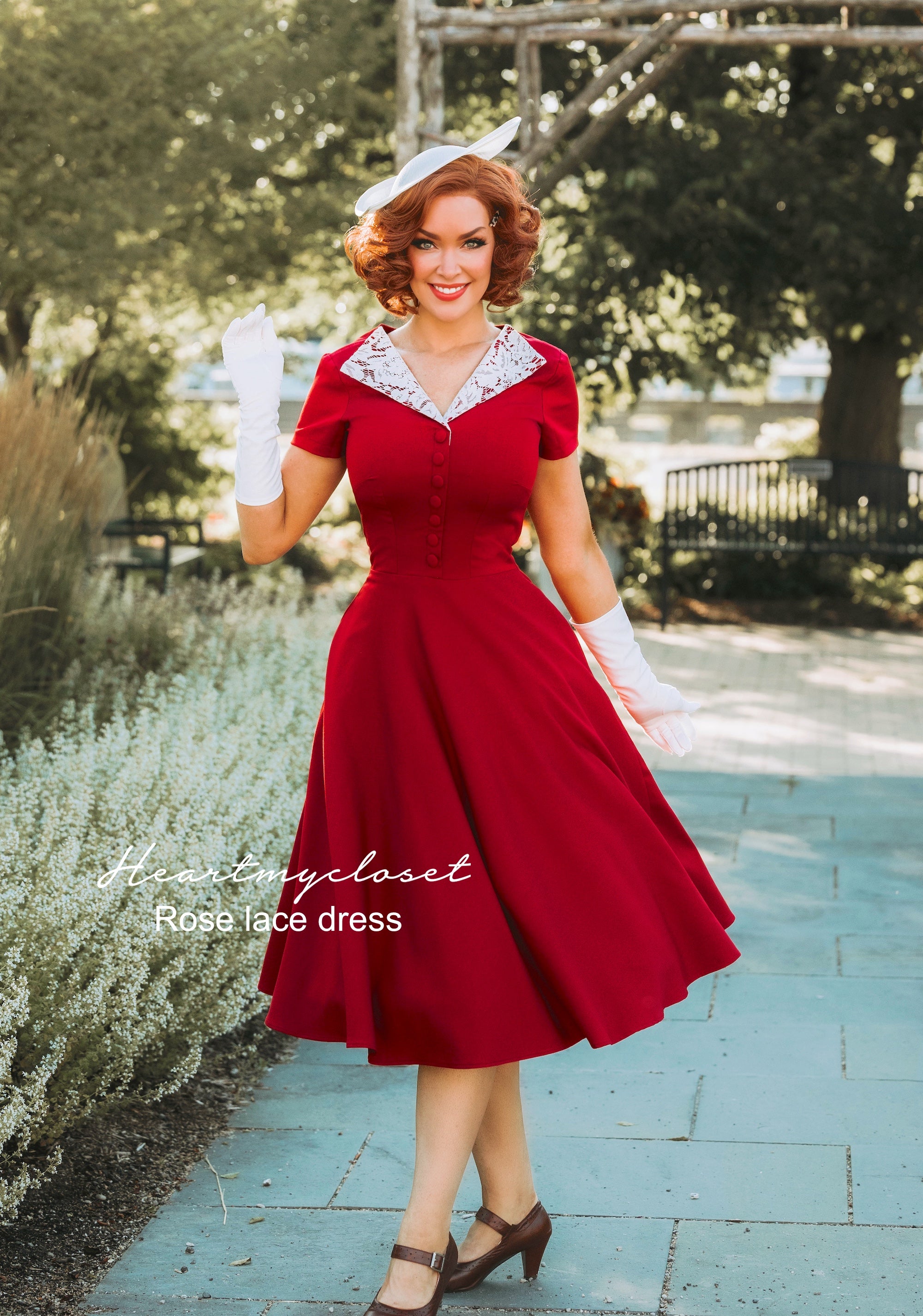 Vintage 1950s Retro Rose Lace Dress - Custom Made 50s Style Dress for Women | Perfect for Tea Parties, Weddings & Special Occasions