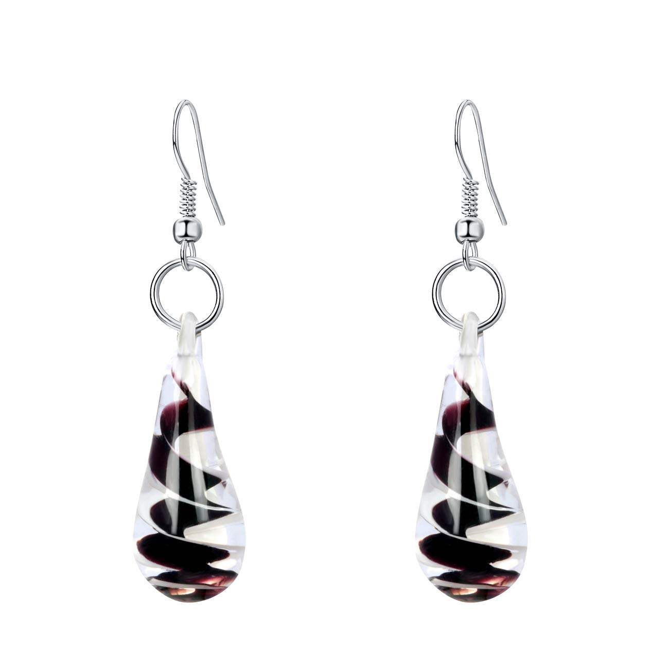 Murano Inspired Glass Flower Teardrop Earrings for Women - Stainless Steel Hook Dangle Ear Jewelry - Perfect for Weddings, Parties & Special Occasions