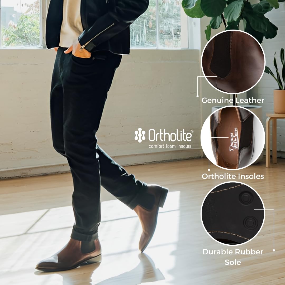 Dunross & Sons Men's Chelsea Boots - Jayden Dress Boots for Men | Comfortable Leather Ankle Boots | Perfect for Office, Casual Wear & Date Nights
