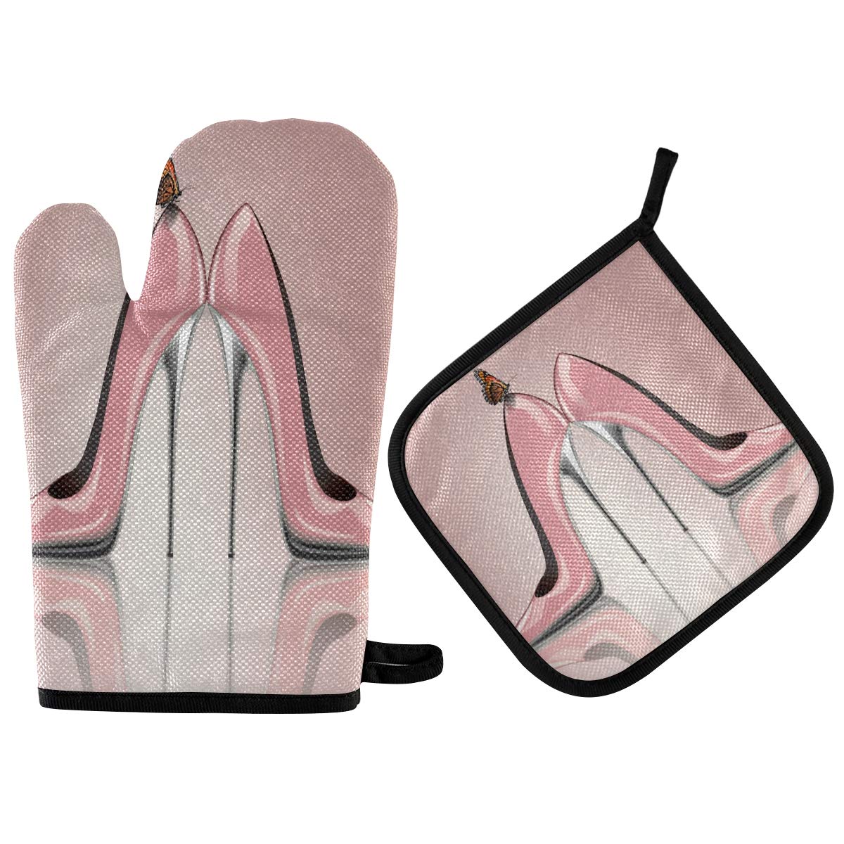 Pink High Heel Shoe Oven Mitts & Pot Holders - Heat Resistant Non-Slip Kitchen Gloves for Baking, Cooking, Grilling, BBQ - Perfect for Valentine's Day Gifts & Women's Kitchen Accessories