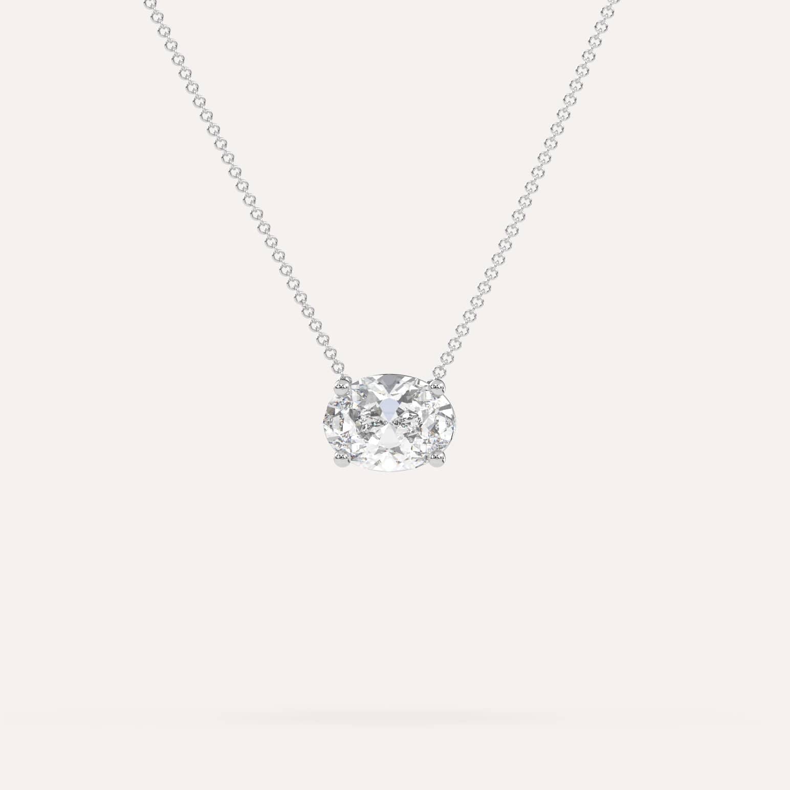 2 Carat Oval Floating Diamond Necklace for Women - 14K White Gold Solitaire Pendant - Elegant Jewelry Gift for Anniversary, Wedding & Special Occasions