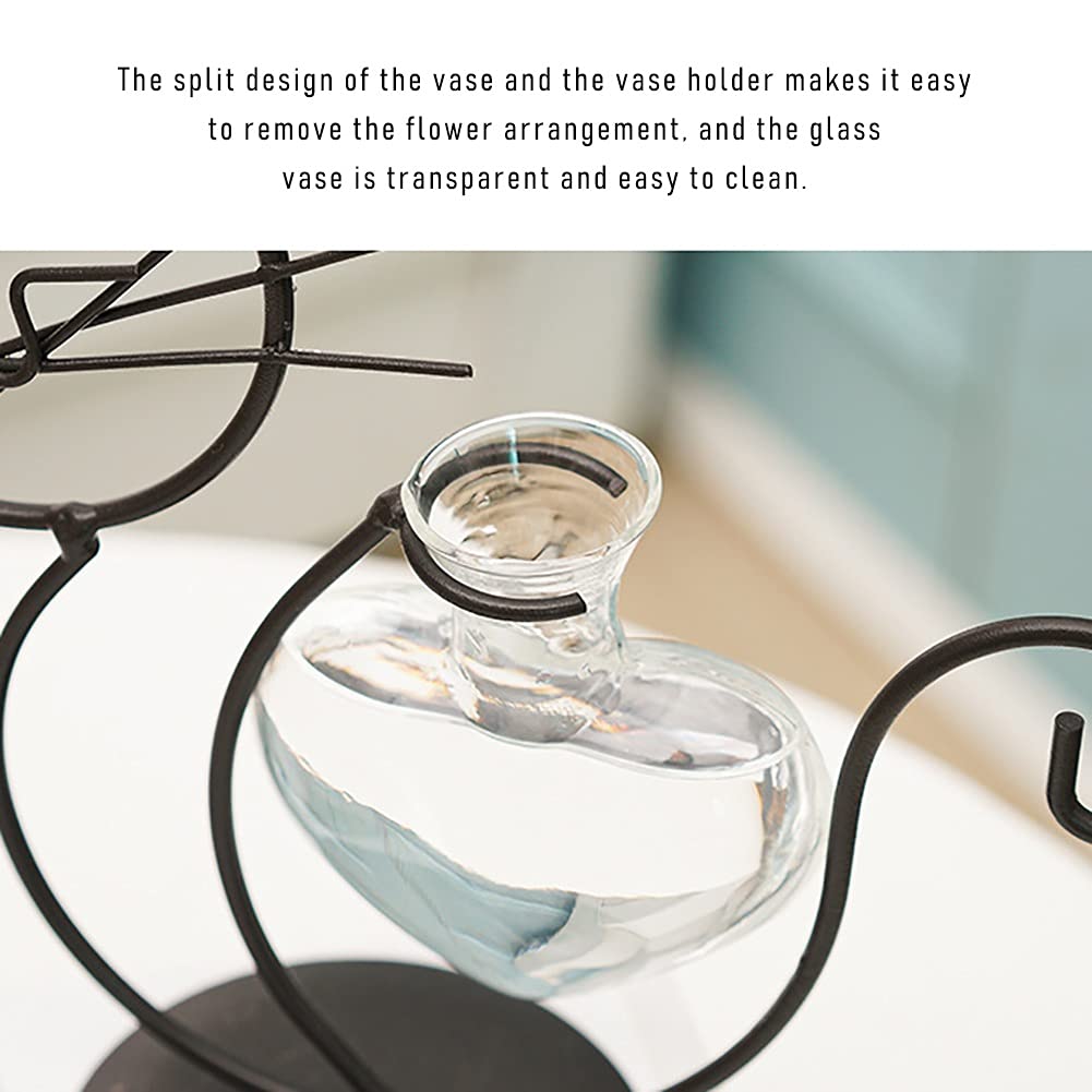 Cat-Shaped Glass Planter Vase with Metal Holder - Hydroponic Planter for Indoor Plants, Succulents & Herbs - Perfect for Home Decor, Office Desk & Gift Giving