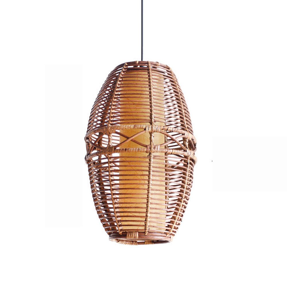 Handwoven Rattan Peanut Cage Pendant Light - Modern Boho Ceiling Fixture for Dining Room, Hallway, Staircase & Corridor - Natural Woven Chandelier for Farmhouse, Coastal & Tropical Home Decor