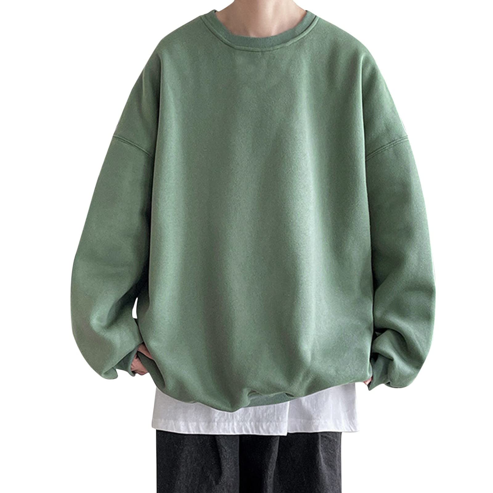 Men's Casual Solid Color Drop Shoulder Hoodie - Gray Round Neck Sweatshirt for Everyday Wear & Street Style Fashion