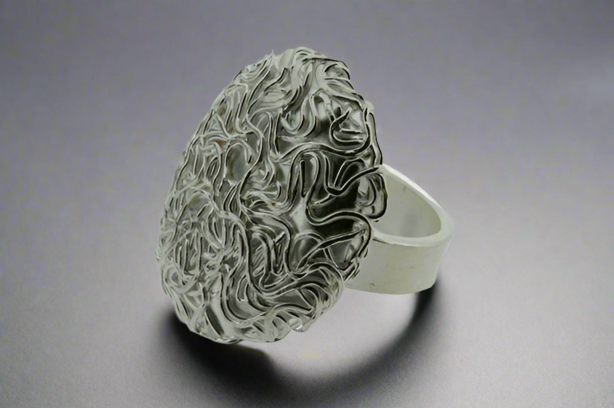 Elegant Convex Oval Textured Ring - 925 Sterling Silver for Women, Perfect for Everyday Wear, Gift Giving & Special Occasions