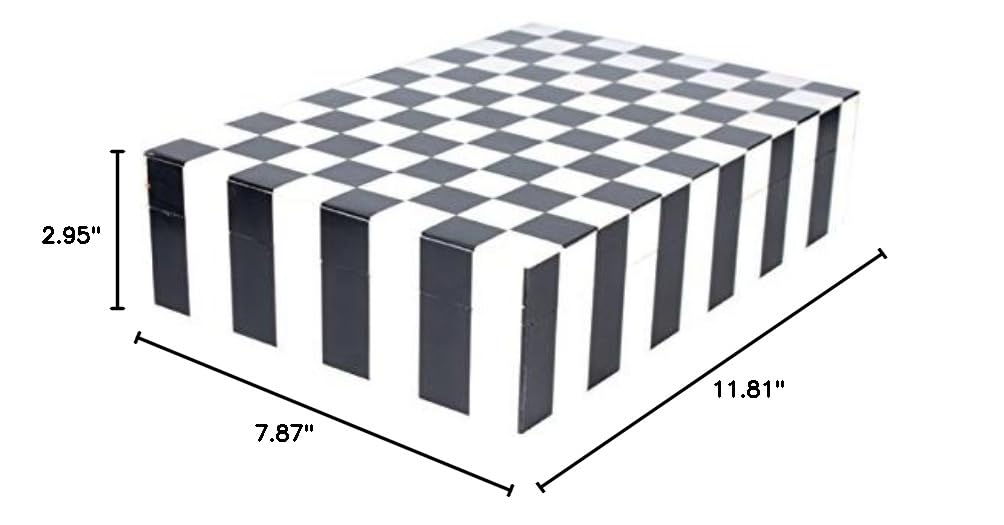 Handmade Black & White Bone Checkered Inlay Box - Chess Pattern Storage Organizer | Multipurpose Jewelry & Keepsake Box for Home Decor & Gift Giving