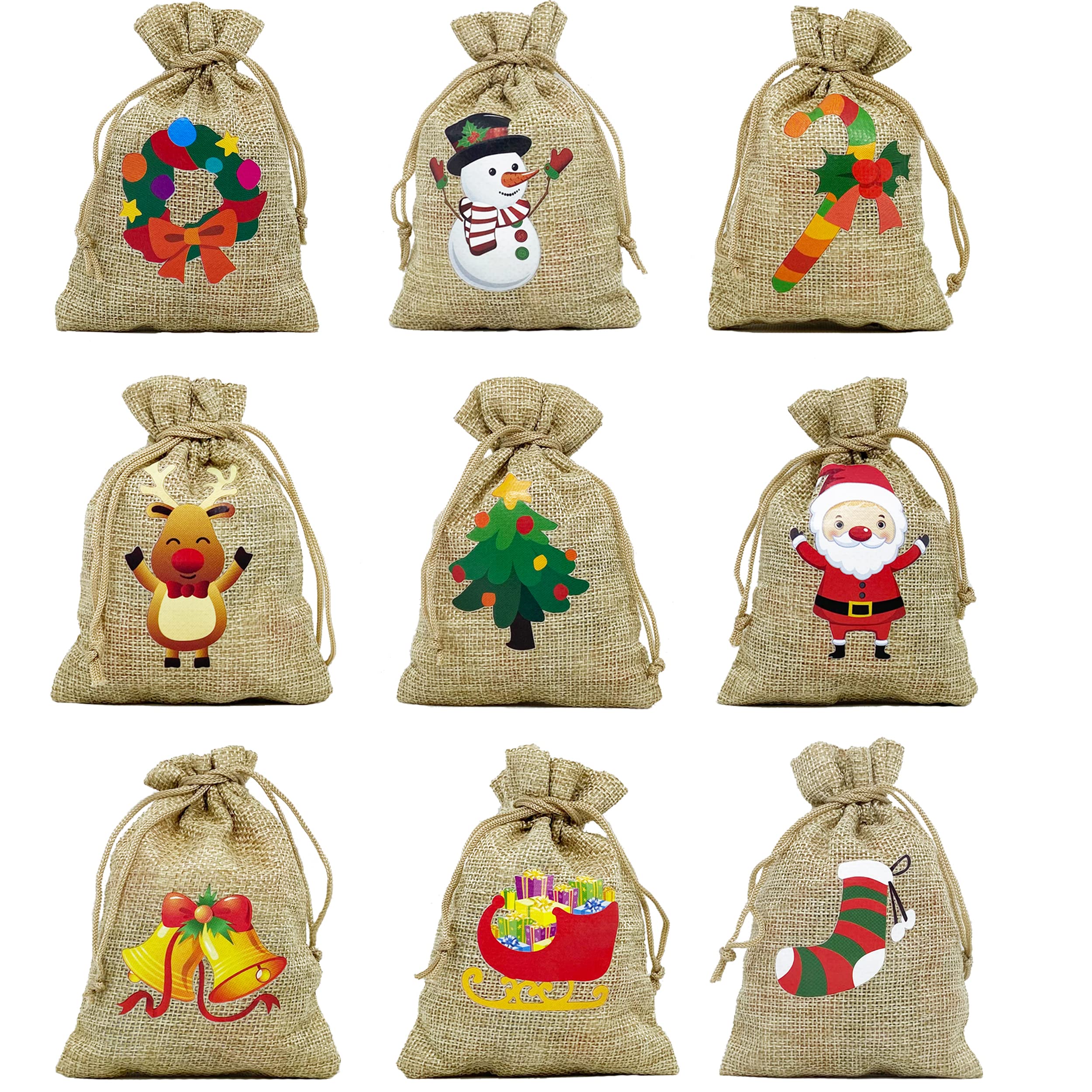 36 Pack Small Christmas Gift Bags with Drawstring - Tiny Burlap Candy Bags for Holiday Stocking Stuffers, Party Favors & New Year Treats - Perfect for Xmas Gifts, Candy, Cookies & Small Holiday Presents