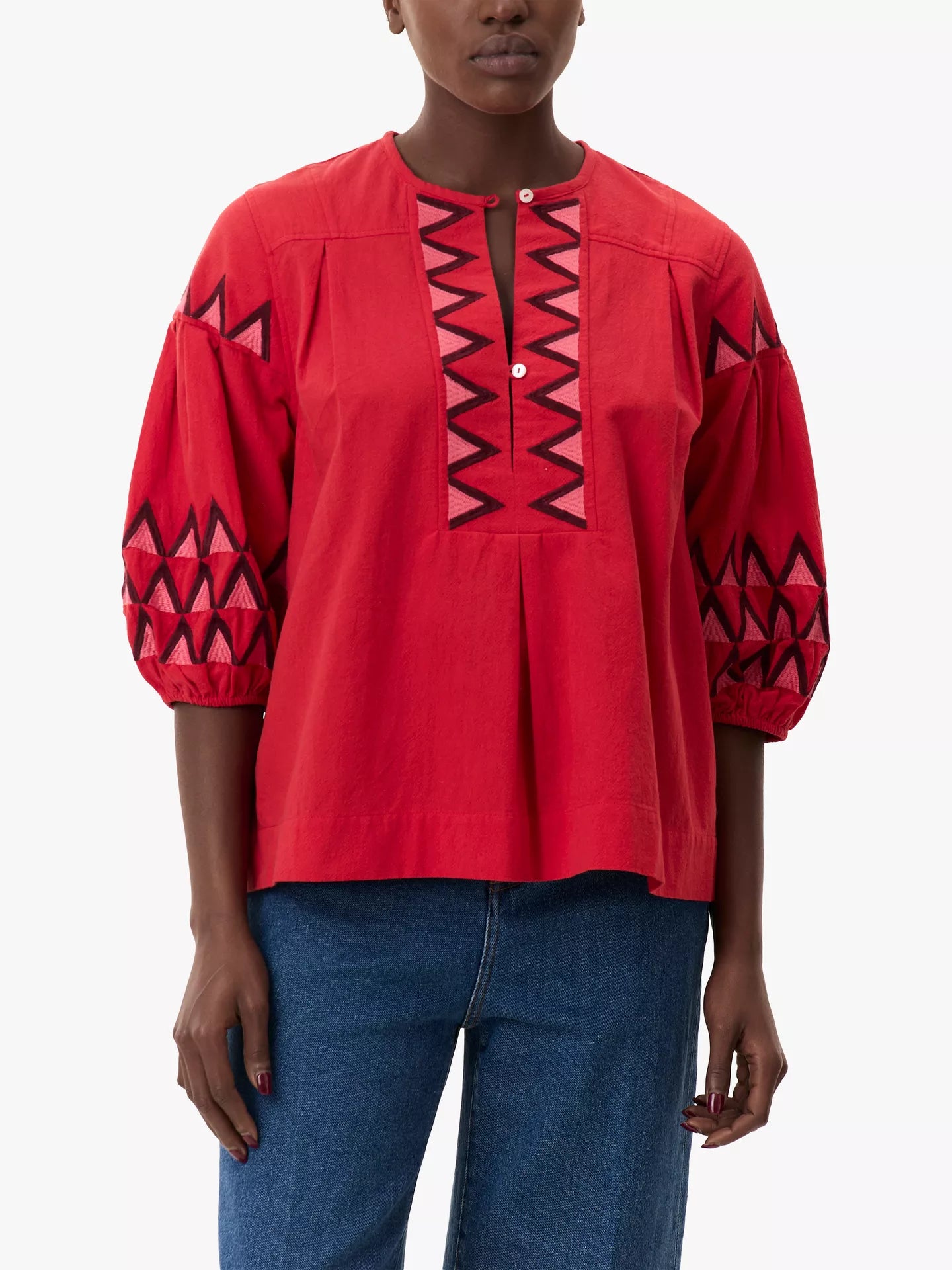 Leon & Harper Women's Cacia Red Blouse - Elegant Long Sleeve Button Down Shirt for Work, Office & Casual Wear
