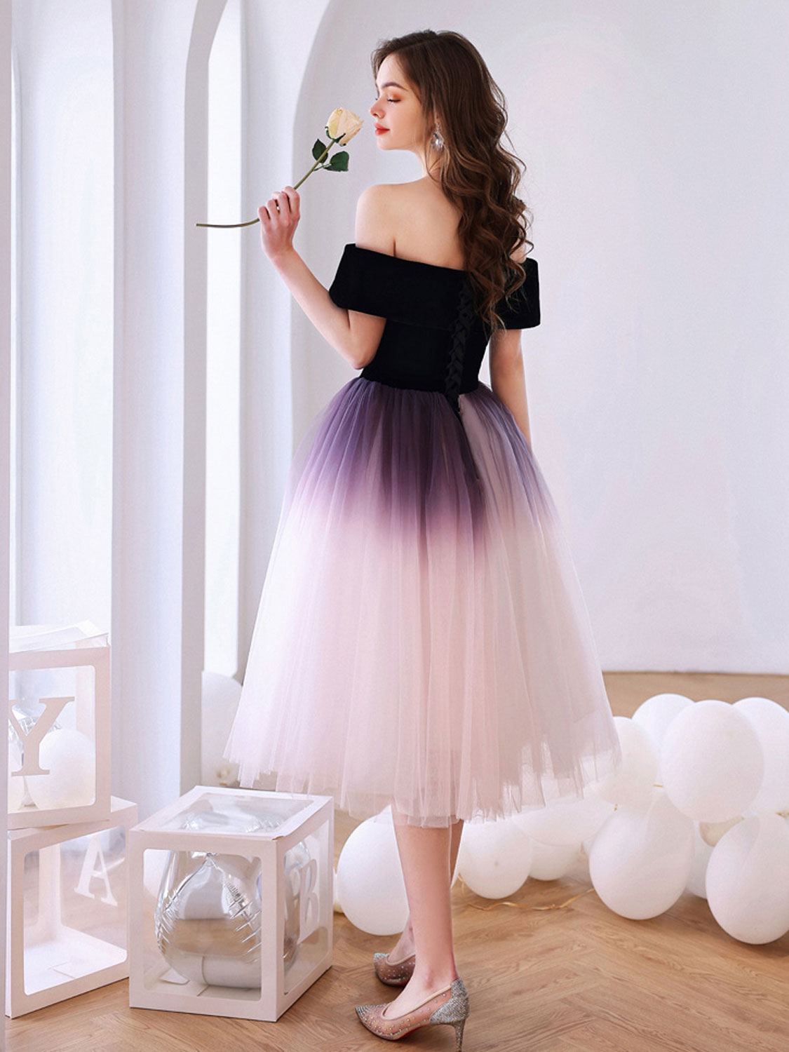 Elegant Purple Off Shoulder Tulle Short Puffy Prom Dress for Homecoming & Special Occasions - Perfect for Dances, Parties & Formal Events