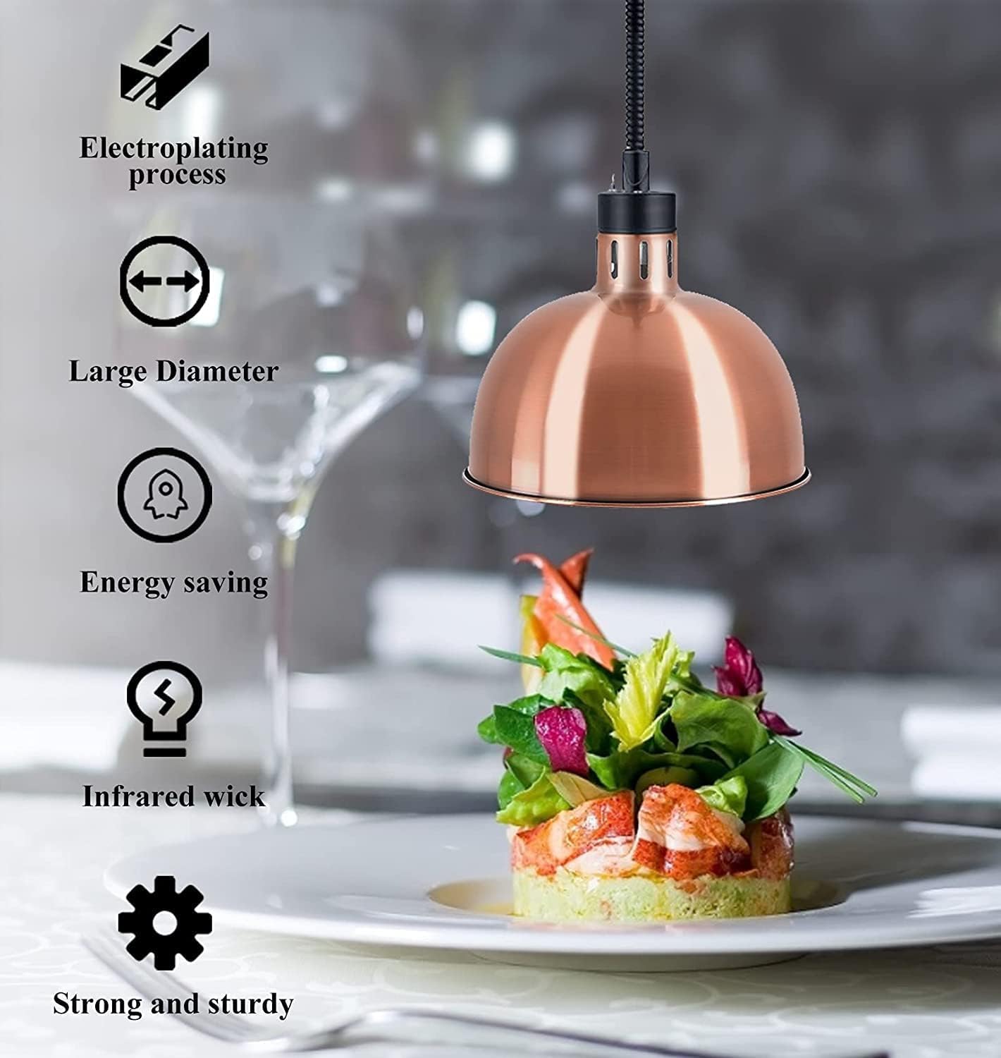 Commercial Food Heat Lamp - Silver Buffet Warmer for Restaurants & Home Kitchens