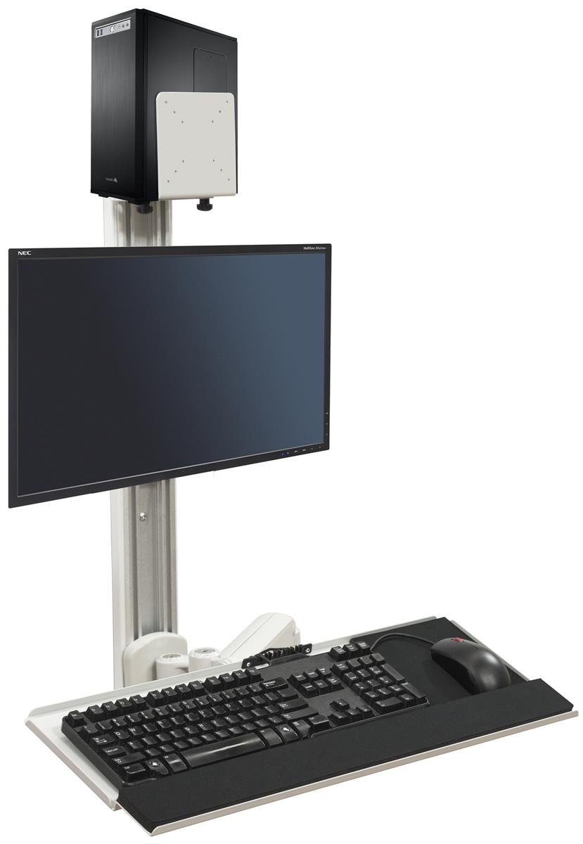 Wall Mounted Computer Station with Adjustable Arms - Monitor Mount & CPU Holder for Office & Home Workspaces (DWSSW01WT) - Perfect for Ergonomic Desk Setups and Space-Saving Solutions