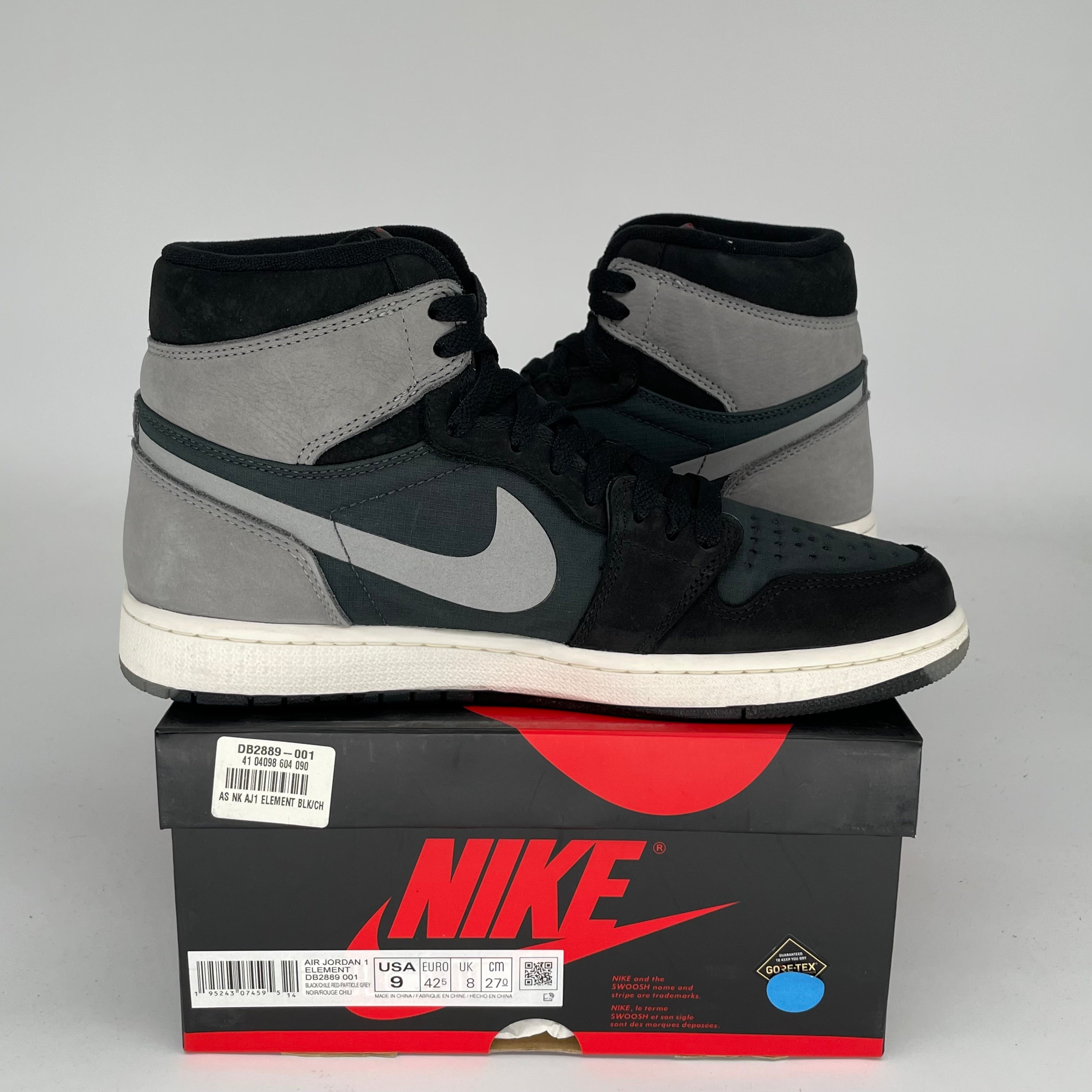 AIR JORDAN 1 GORE-TEX Black Particle Grey Men's Sneakers - Waterproof High-Top Basketball Shoes Size 9 (DB2889-001) for Winter Sports & Urban Streetwear Fashion