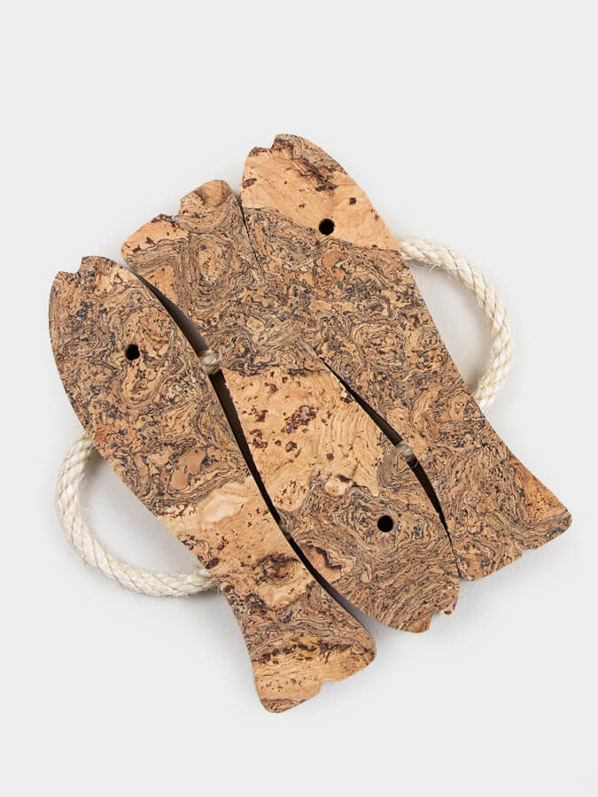 Natural Cork Trivet with Three Fish Design - Eco-Friendly Heat Resistant Coaster for Hot Pots & Pans - Perfect for Kitchen, Dining Table & Outdoor BBQ