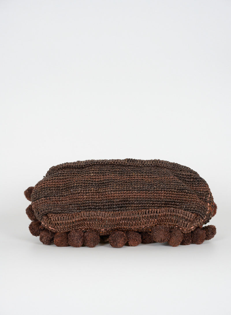 Jamin Puech Straw Borsina Handbag with Pom Pom - Brown Woven Crossbody Bag for Women | Perfect for Beach, Travel and Everyday Use