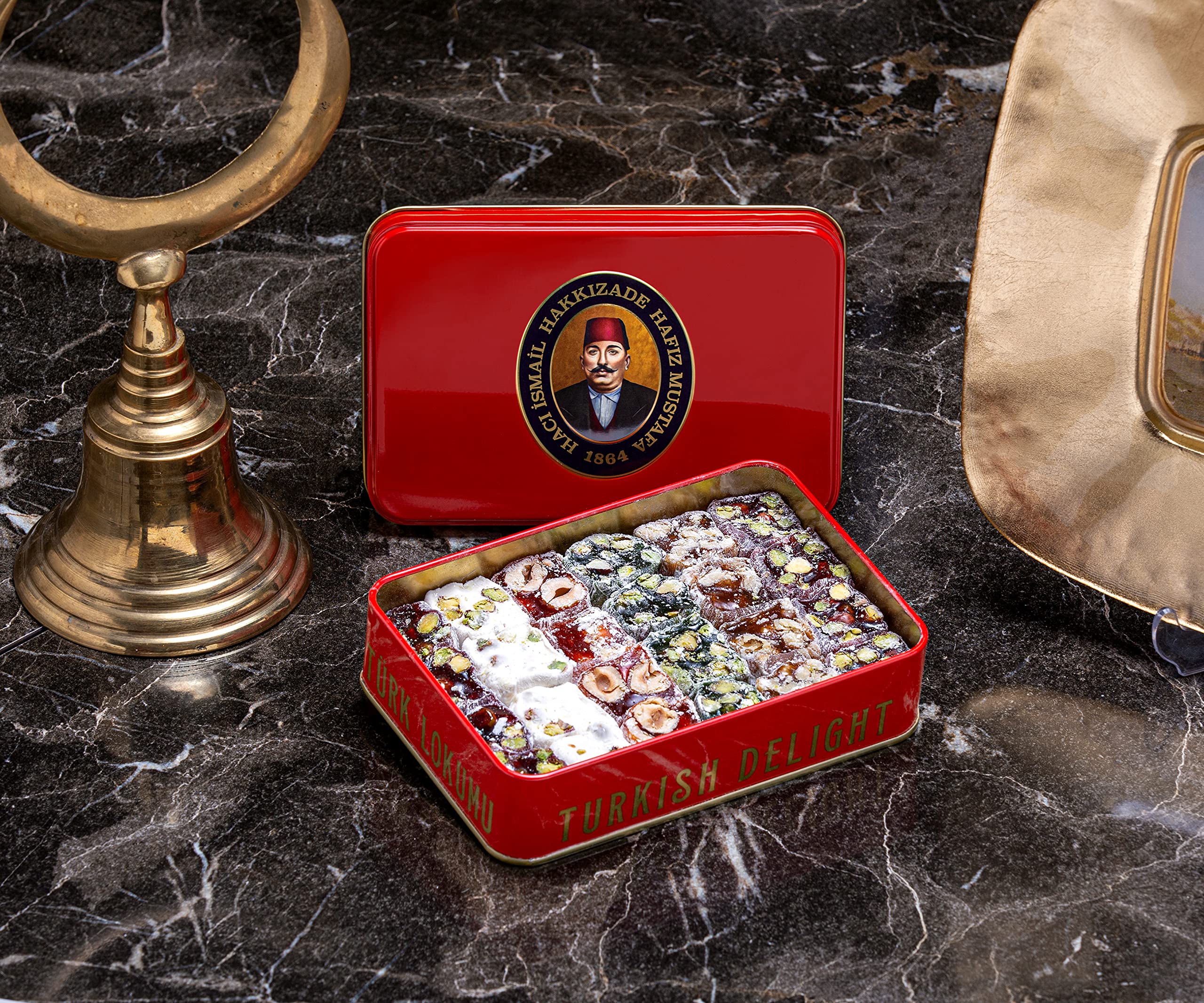 Premium Hafiz Mustafa 1864 Istanbul Turkish Delight Gift Box - Assorted Flavors (Pistachio, Hazelnut, Walnut, Fig, Orange, Pomegranate) - Authentic Turkish Sweets Tray for Birthday, Christmas Gifts - Perfect for Holiday Treats, Office Snacks & Gourmet Dessert Platters