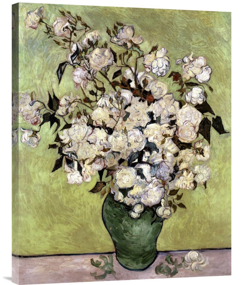 Vincent Van Gogh Vase of Roses Canvas Wall Art Print - Handmade Giclee Reproduction for Home & Office Decor | Perfect for Living Room, Bedroom, or Gift