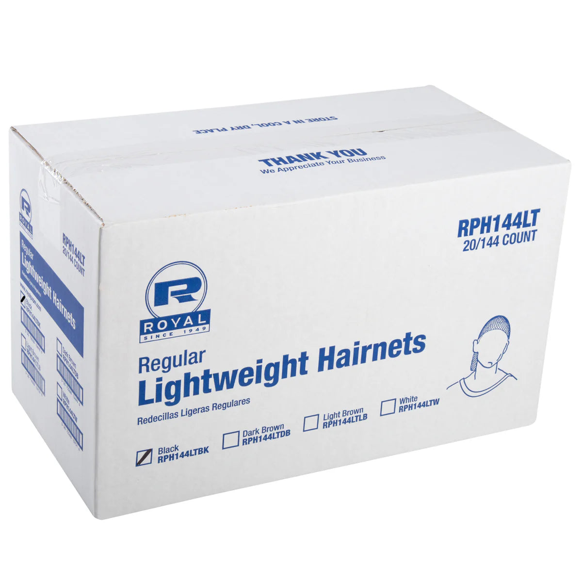 AmerCareRoyal® Lightweight Latex-Free Hair Nets - Black Nylon Hairnets (Pack of 24, 144/Box, 20 Boxes/Carton) - Ideal for Food Service, Healthcare & Salon Use