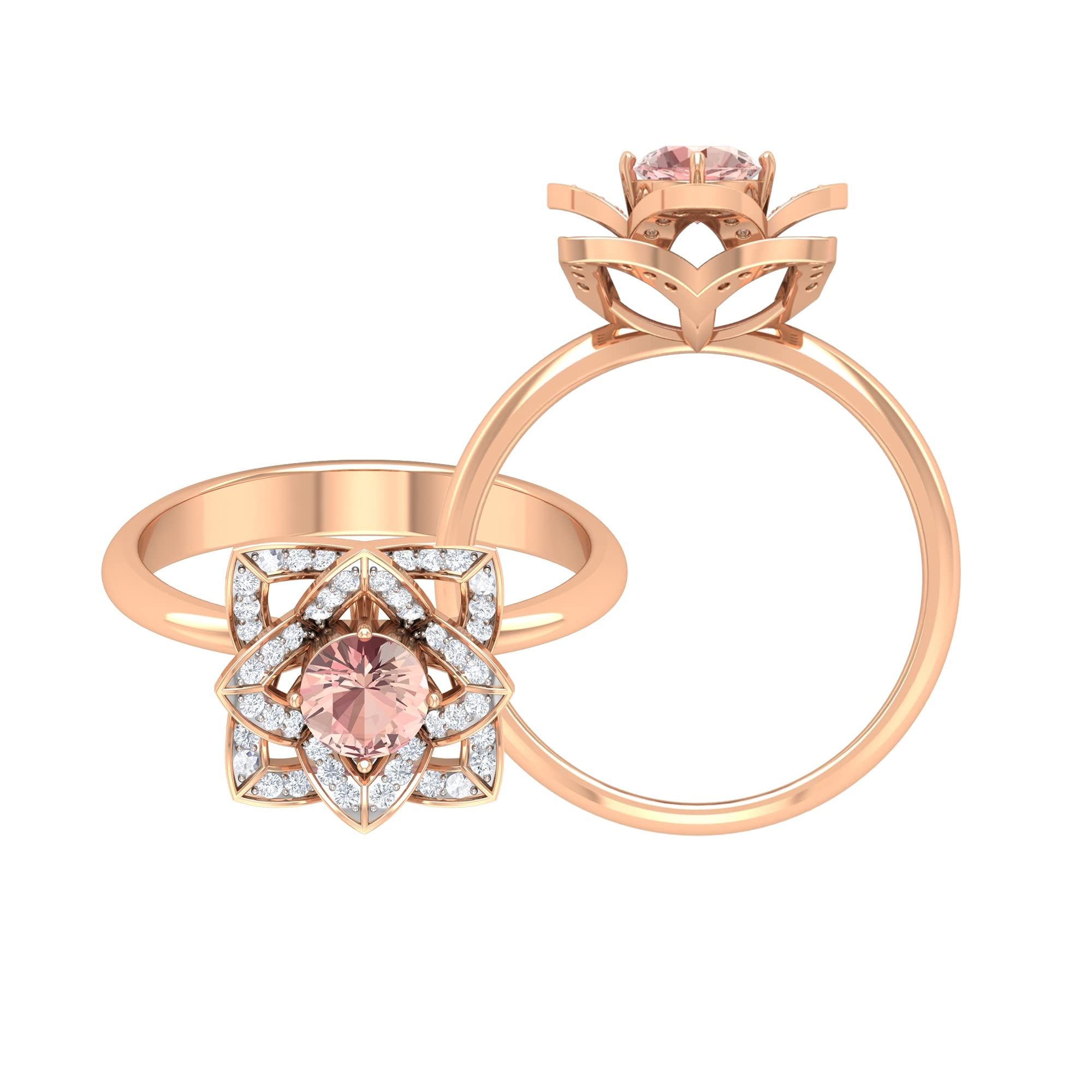 3/4 CT Morganite and Diamond Engagement Ring, 14K Solid Gold Vintage Floral Wedding Band - Perfect for Proposals, Anniversaries, and Romantic Occasions