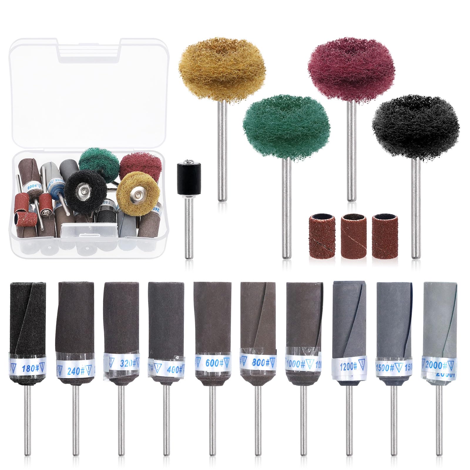 Glarks 18-Piece Sanding Drum and Sleeve Set - 10 Sandpaper Bar Sticks, 4 Abrasive Buffing Wheels, 1 Drum Mandrel & 3 Sand Drums for Electric Grinder | Wood Carving, Metal Polishing & DIY Projects