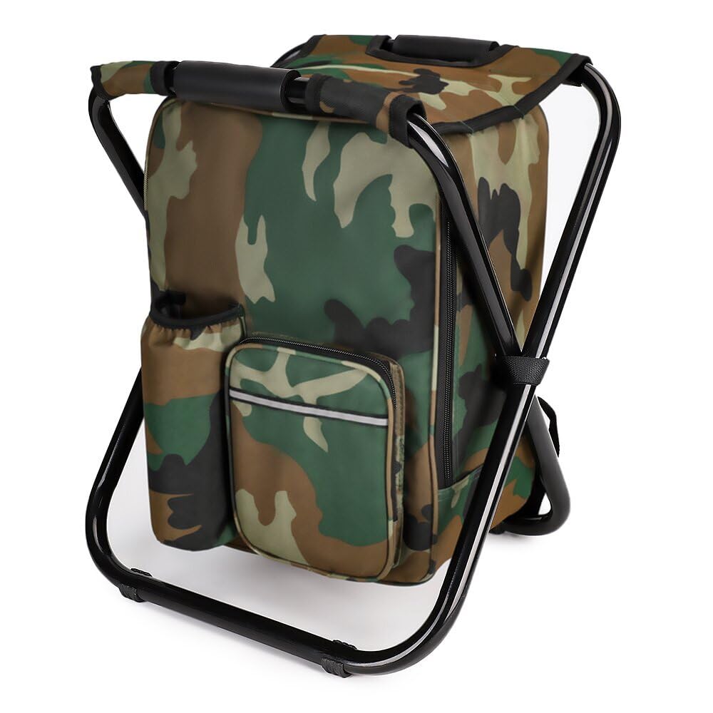 Portable Folding Camping Stool with Insulated Cooler Bag - Lightweight Hiking Chair for Outdoor Picnics, Hunting & Backpacking Trips