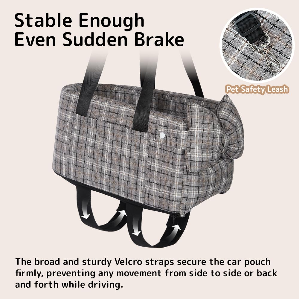 Small Dog Car Seat for Center Console - Stable Pet Booster Seat with Seatbelt & Waterproof Pee Pad | Comfortable Puppy Car Carrier for Travel, Road Trips & Daily Commutes