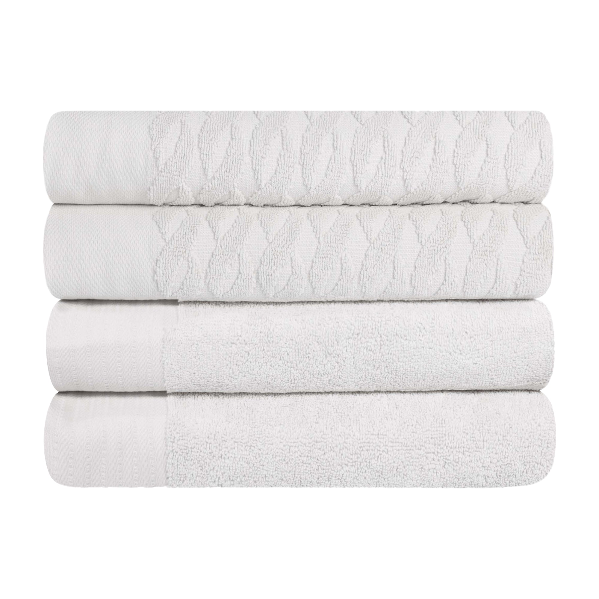 Premium Turkish Cotton Jacquard Herringbone & Solid 4-Piece Bath Towel Set - Ultra Soft & Absorbent Luxury Towels for Spa, Bathroom & Guest Use