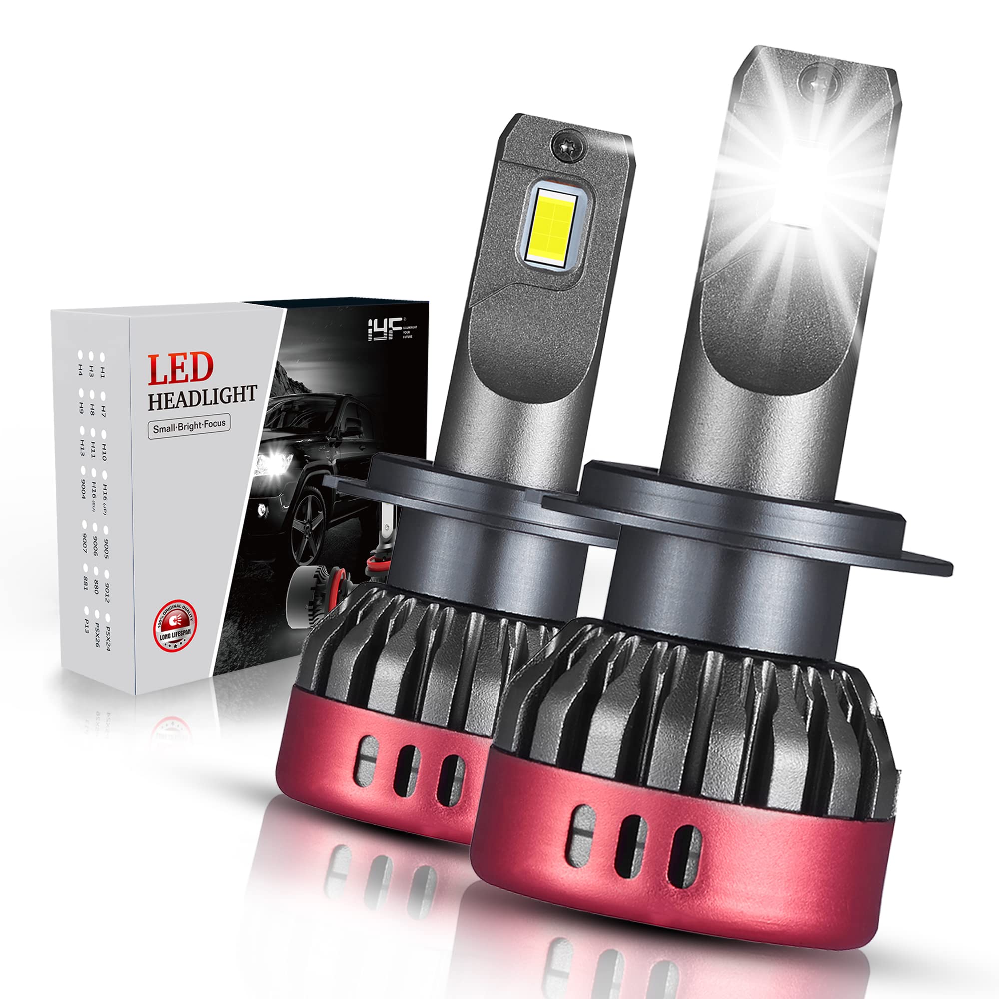 H7 LED Headlight Bulbs 12000LM 6000K Cool White - High/Low Beam Conversion Kit for Cars & Trucks