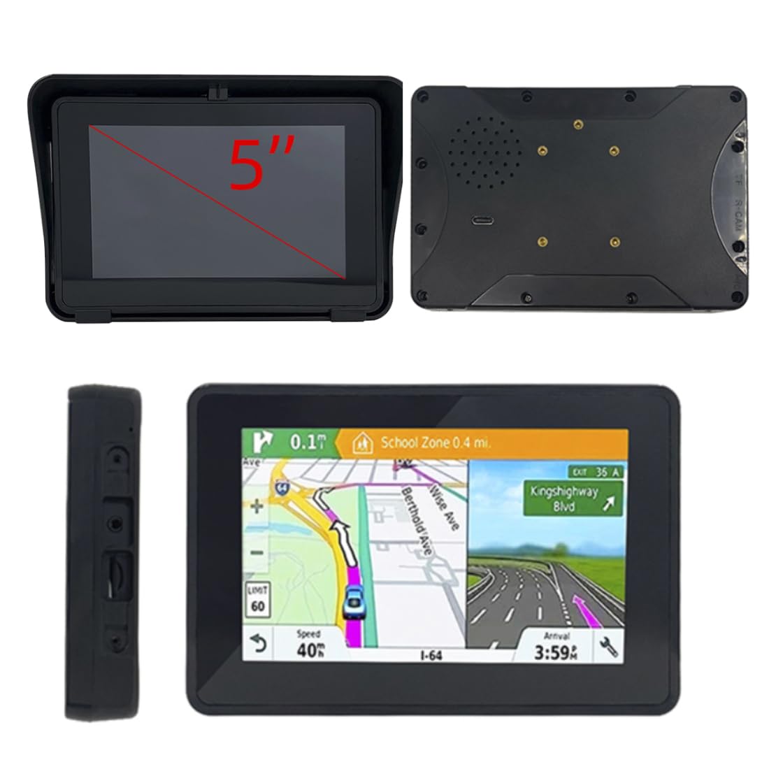 5-Inch Motorcycle GPS Navigator with Wireless CarPlay & Android Auto - 12-24V Waterproof IPX7 Touch Screen, Dual Bluetooth 5.0, WiFi, Built-in Speaker, Mini USB & TF Card Slot - Perfect for Adventure Riding, Commuting & Road Trips