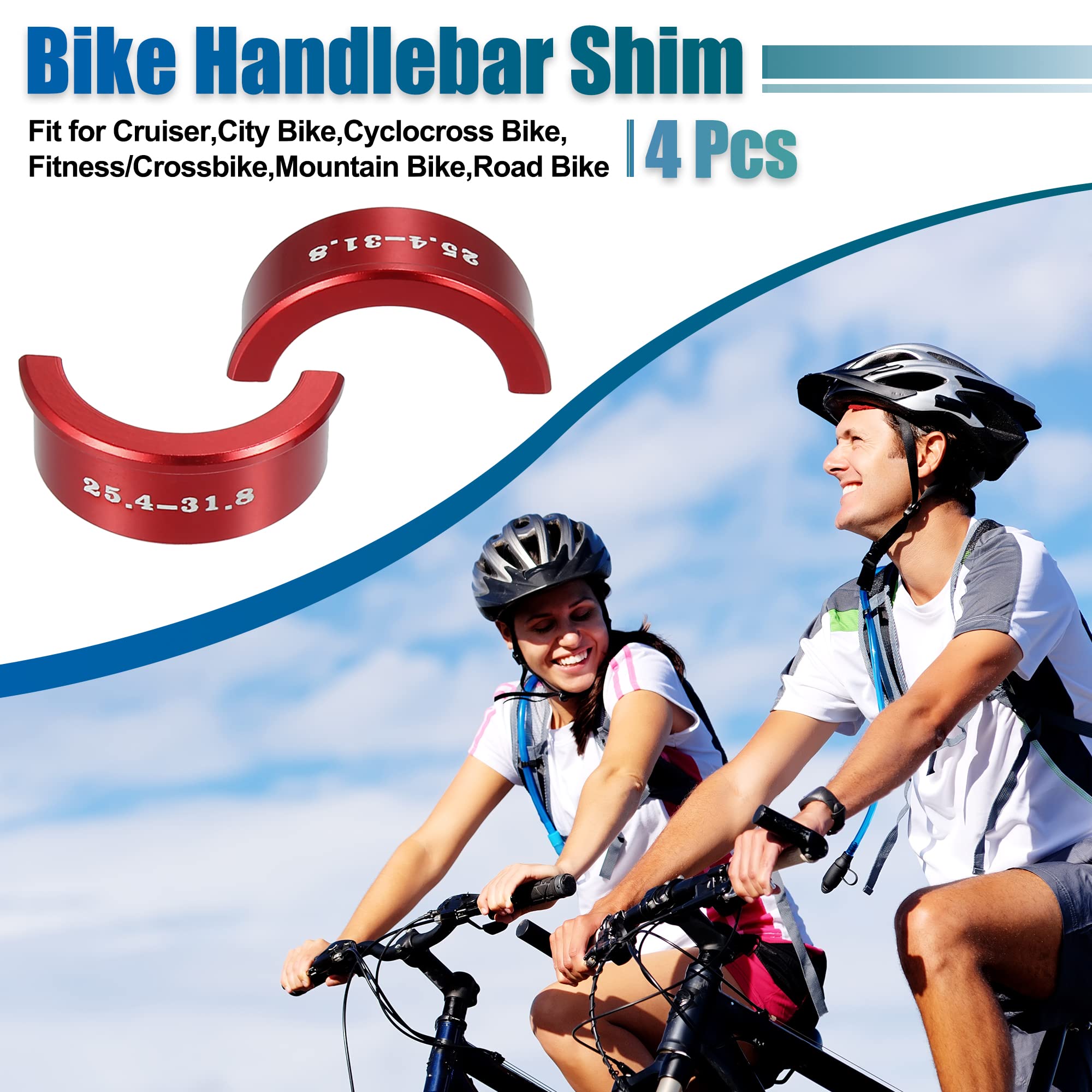X AUTOHAUX 4-Piece Bike Handlebar Shims Stem Adapter Kit - Compatible with Mountain Bikes, Road Bikes & MTB - Perfect for Handlebar Adjustments & Bike Upgrades